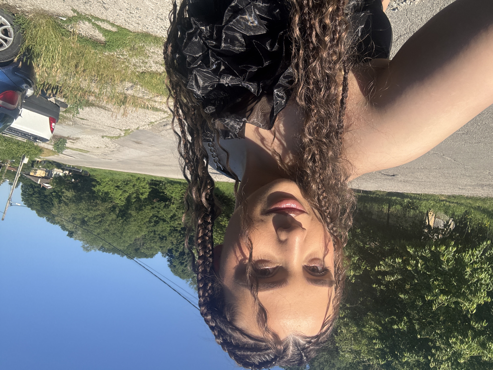 Woman takes selfies outdoors and in car in Gabrovo