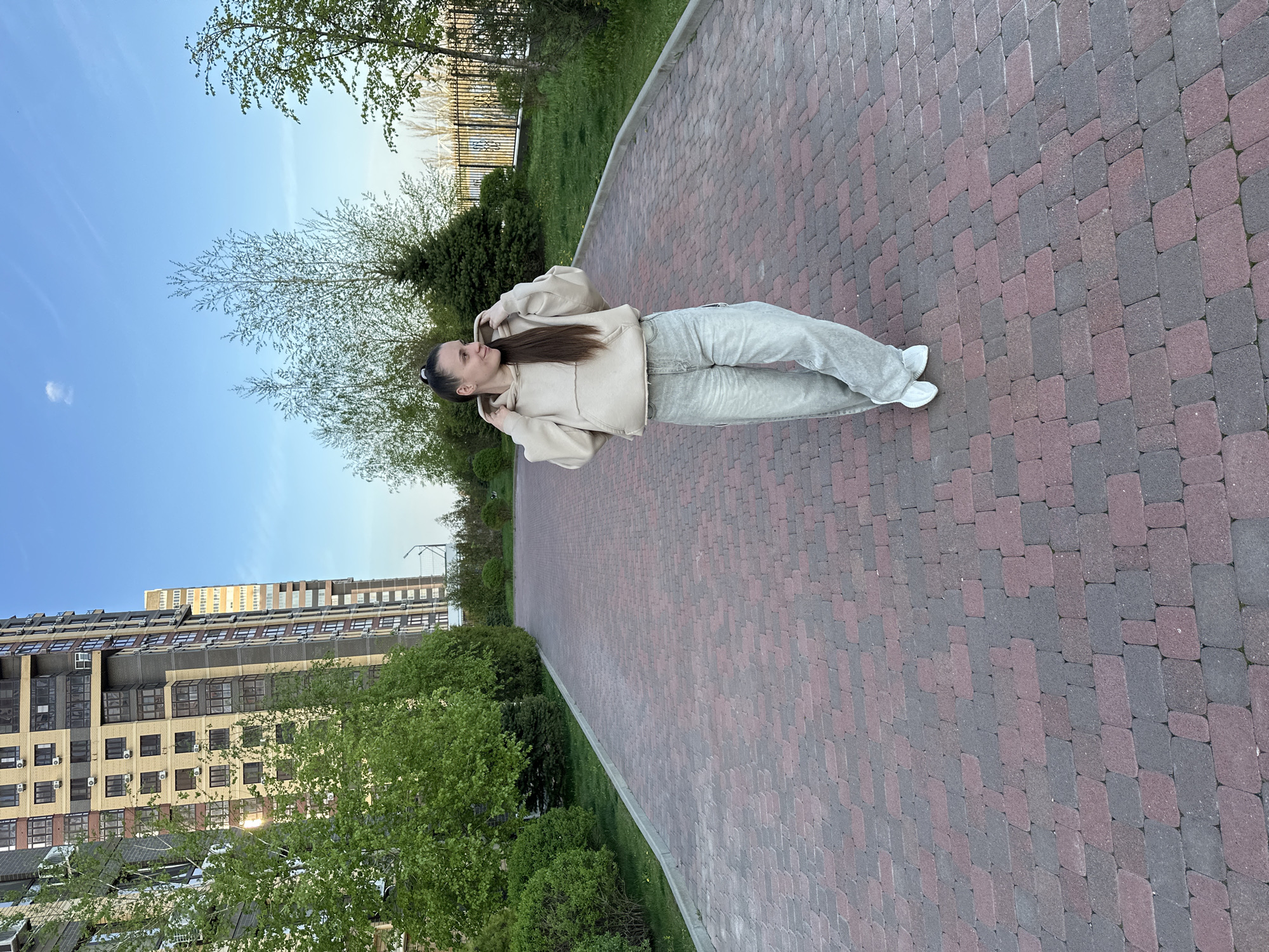 Woman walks through residential area in Rostov-on-Don