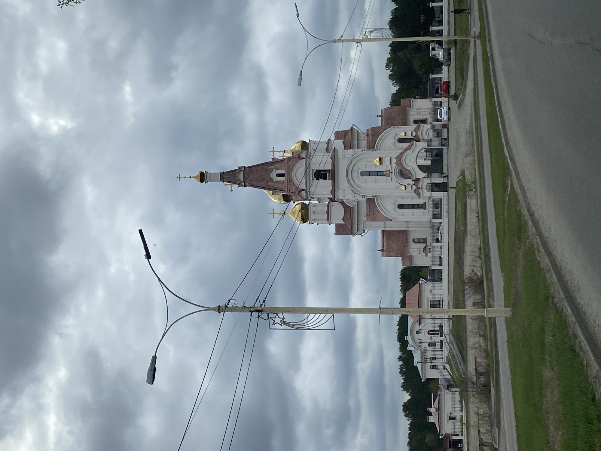 Church with golden domes observed in Shelekhov, Russia