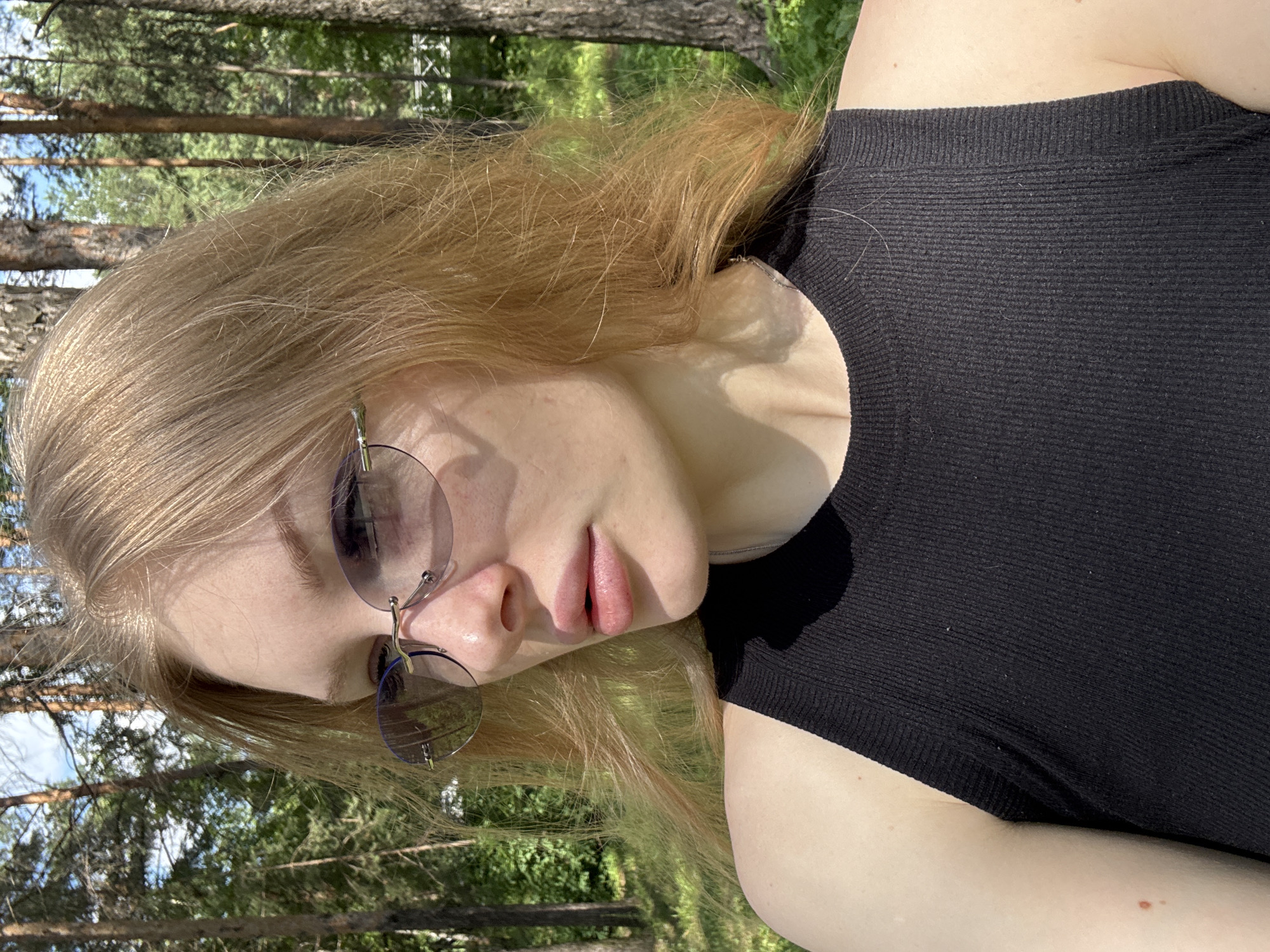 Selfie session moves between Perm forest and apartment interiors