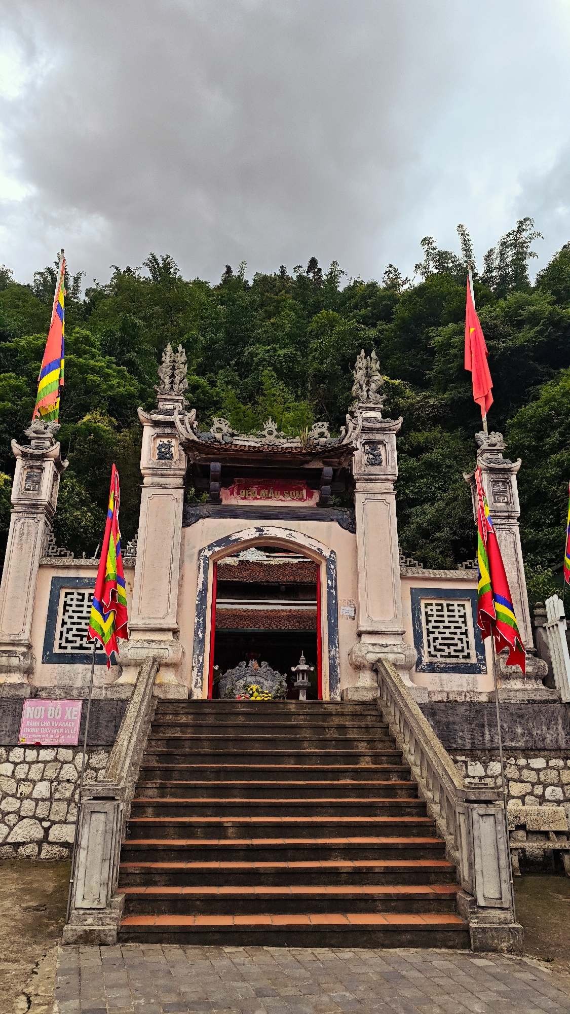 Morning observations capture temple architecture and visitor in Sa Pa