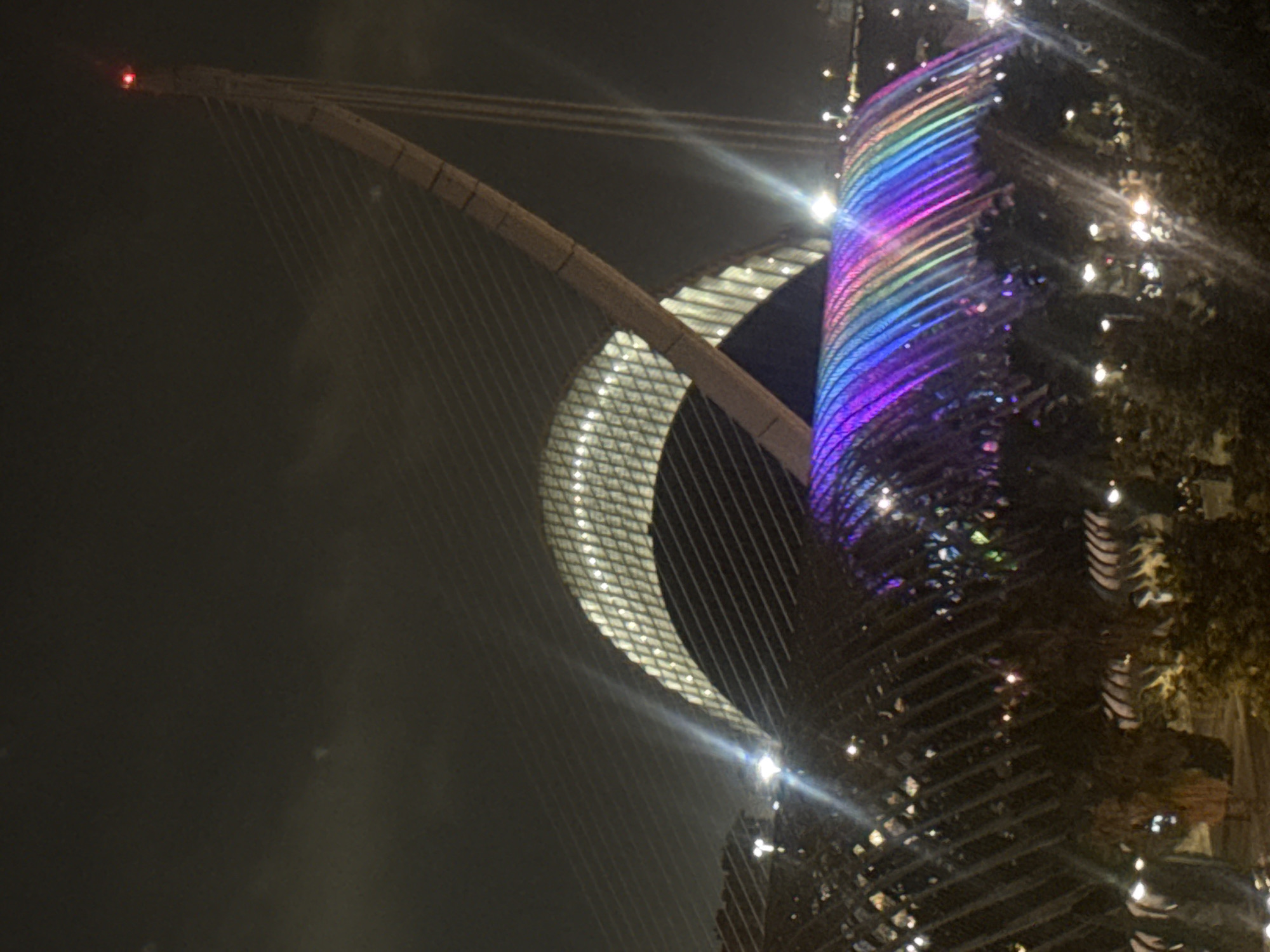 City of Arts and Sciences lit up late at night in Valencia