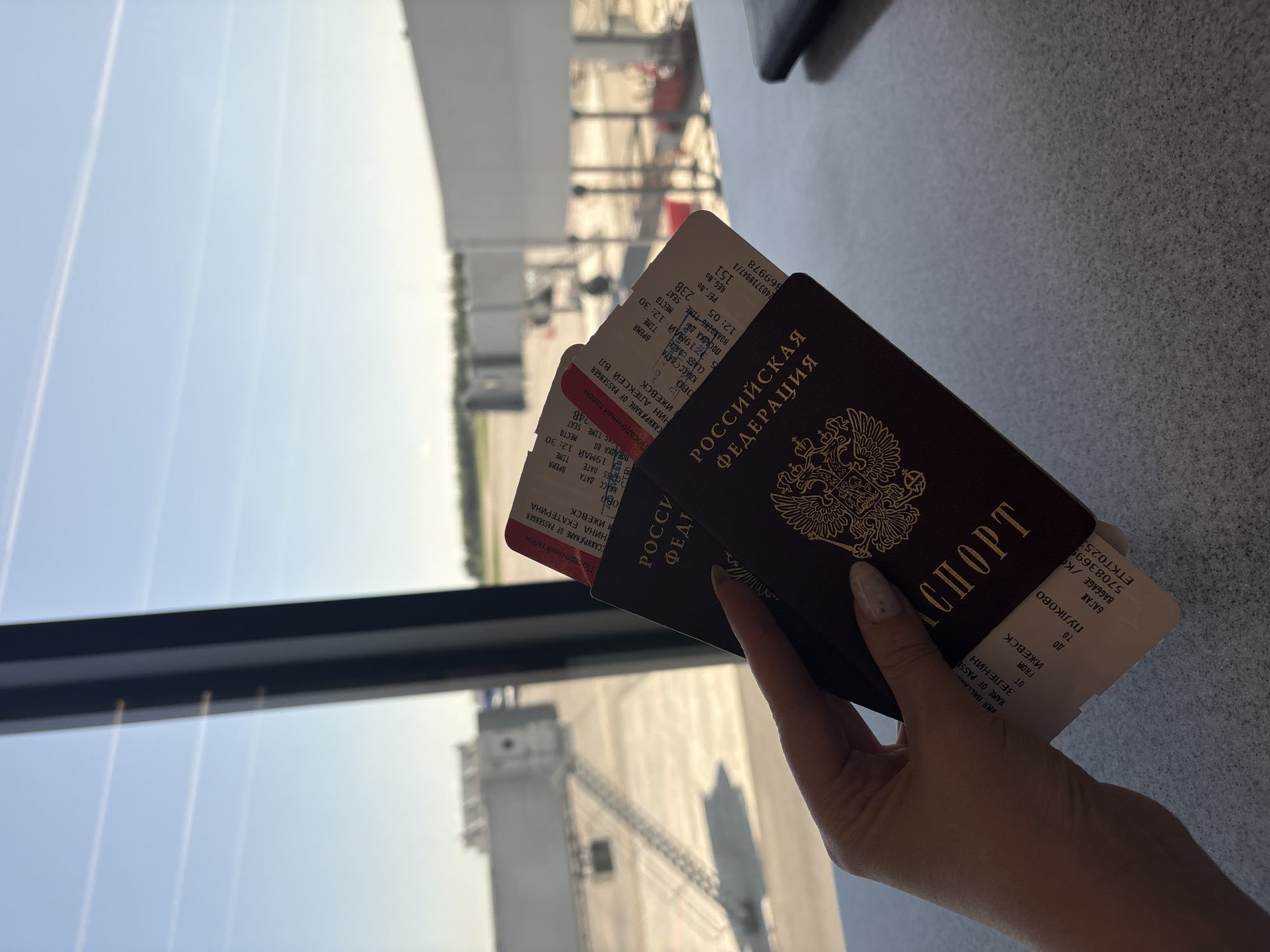Traveler documents departure from Izhevsk International Airport, Russia