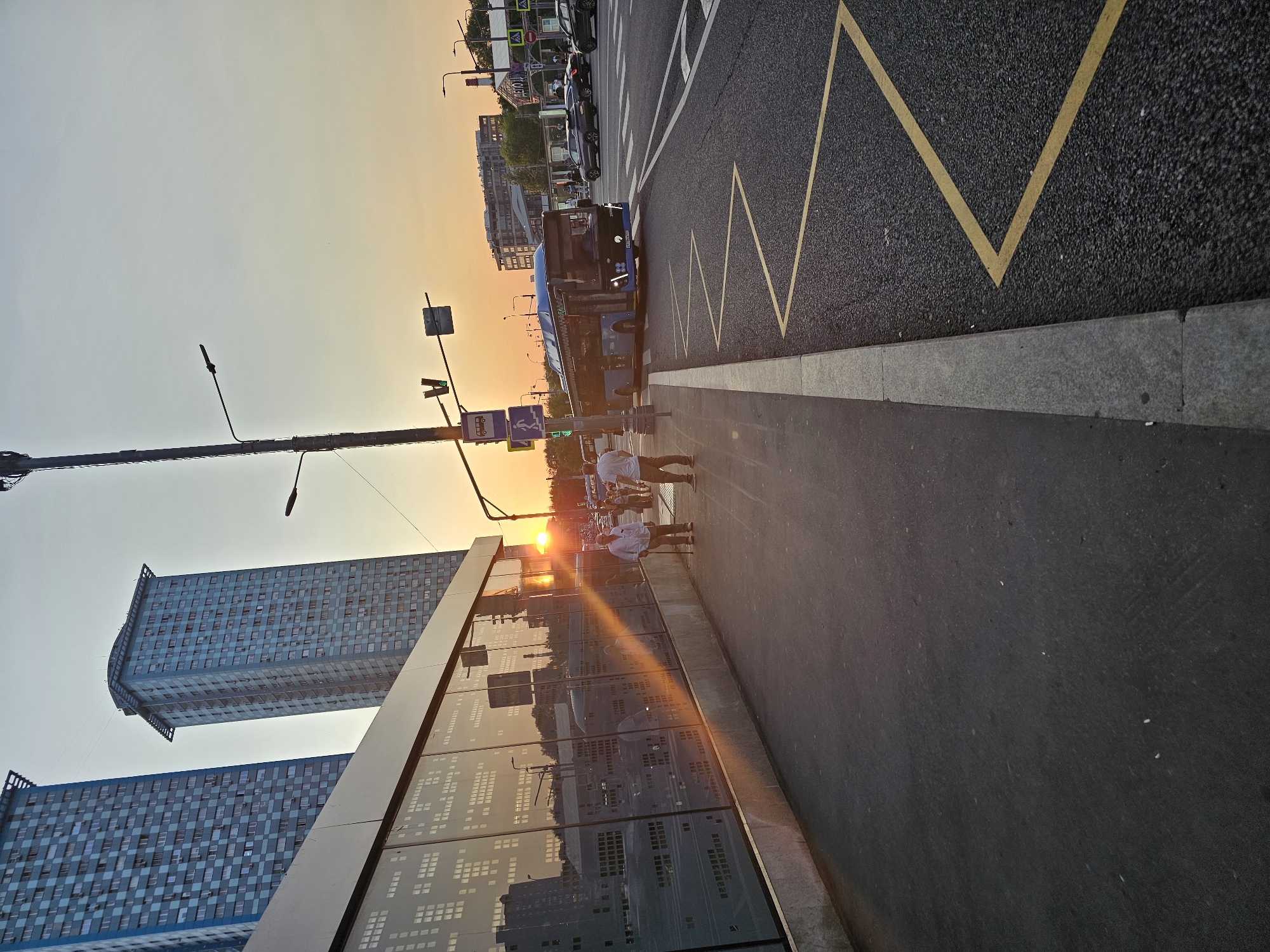 Sunset over residential tower blocks in Khimki, Russia