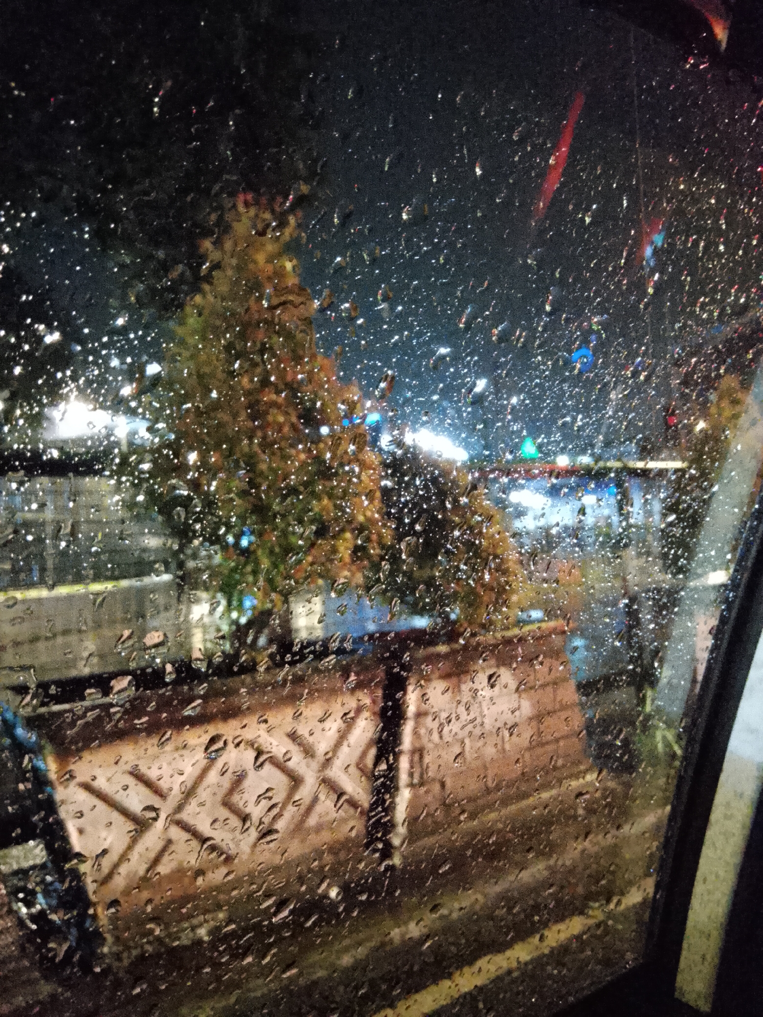 Rainy night streets of Davao City, seen from a moving vehicle