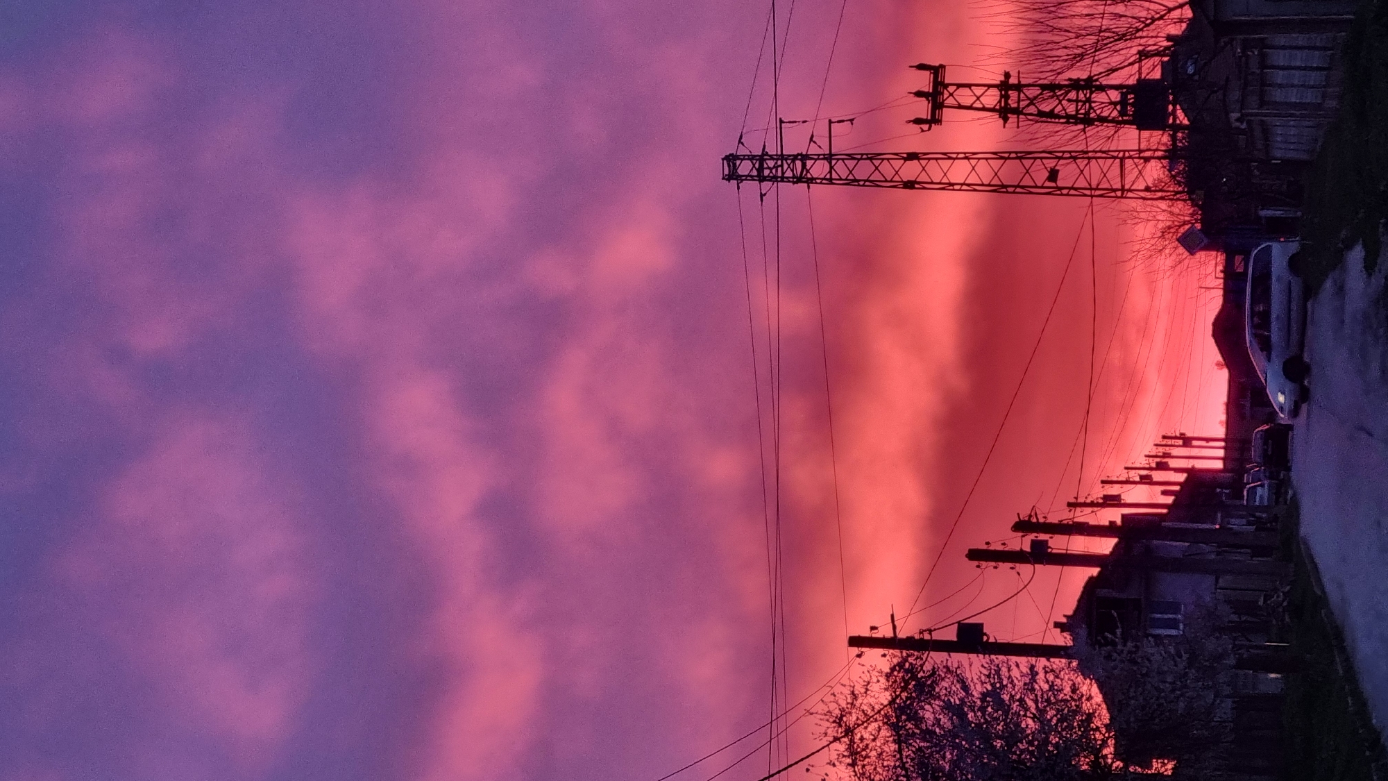 Sunset documented along street in Pchelnik, Bulgaria