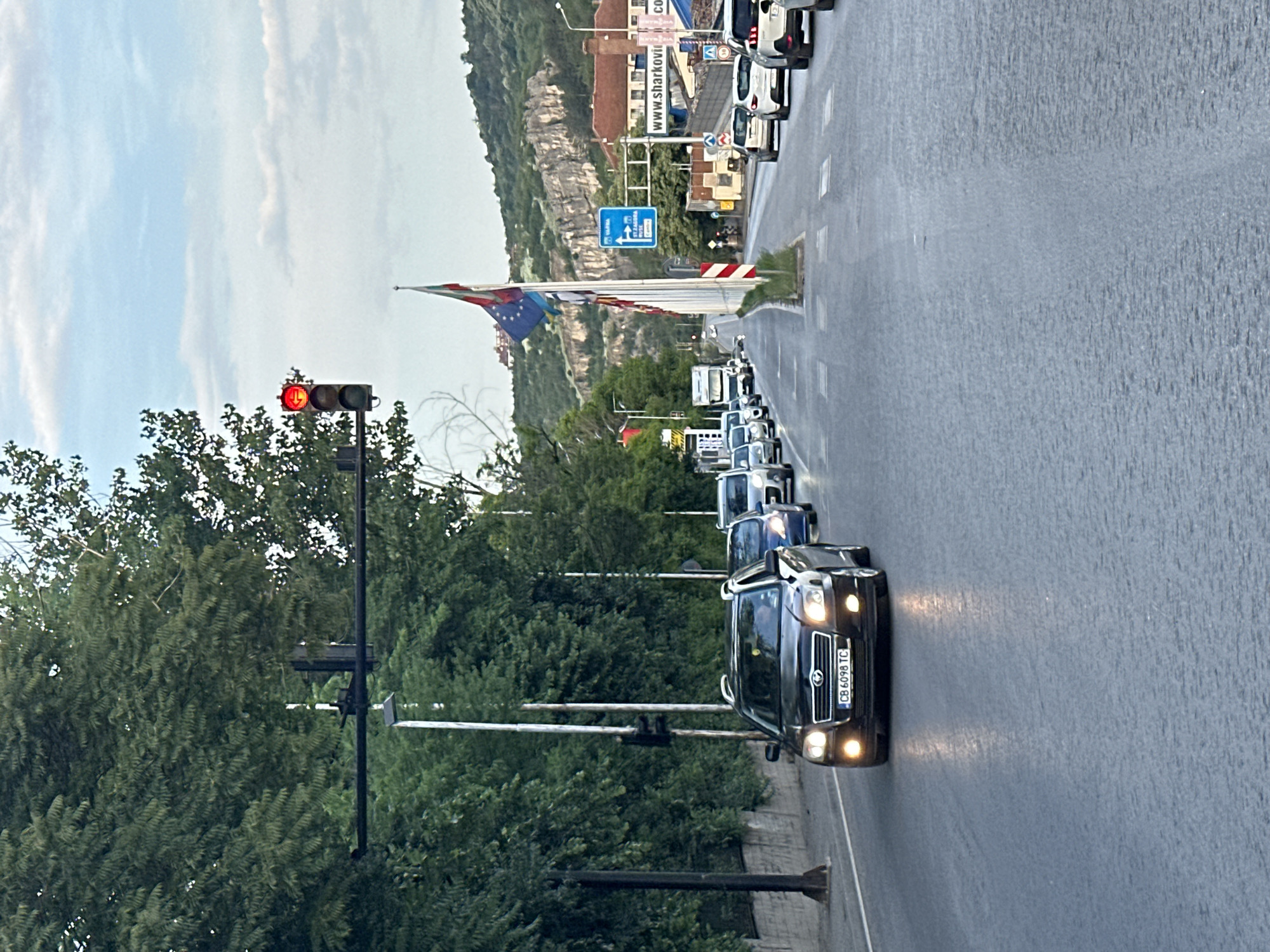 Vehicle captures busy road scene in Veliko Tarnovo, Bulgaria