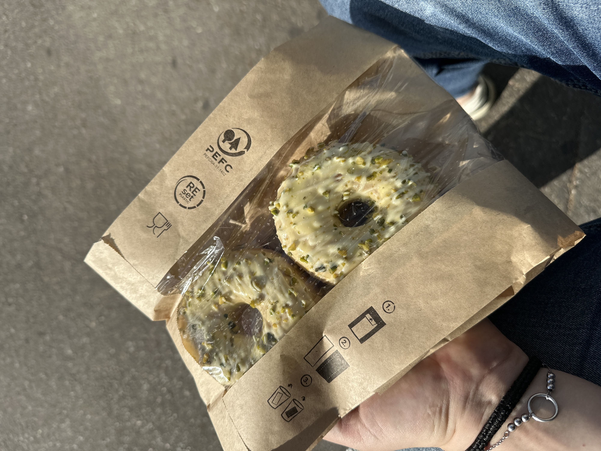Morning stroll along Stuttgart's Neckar River with donuts
