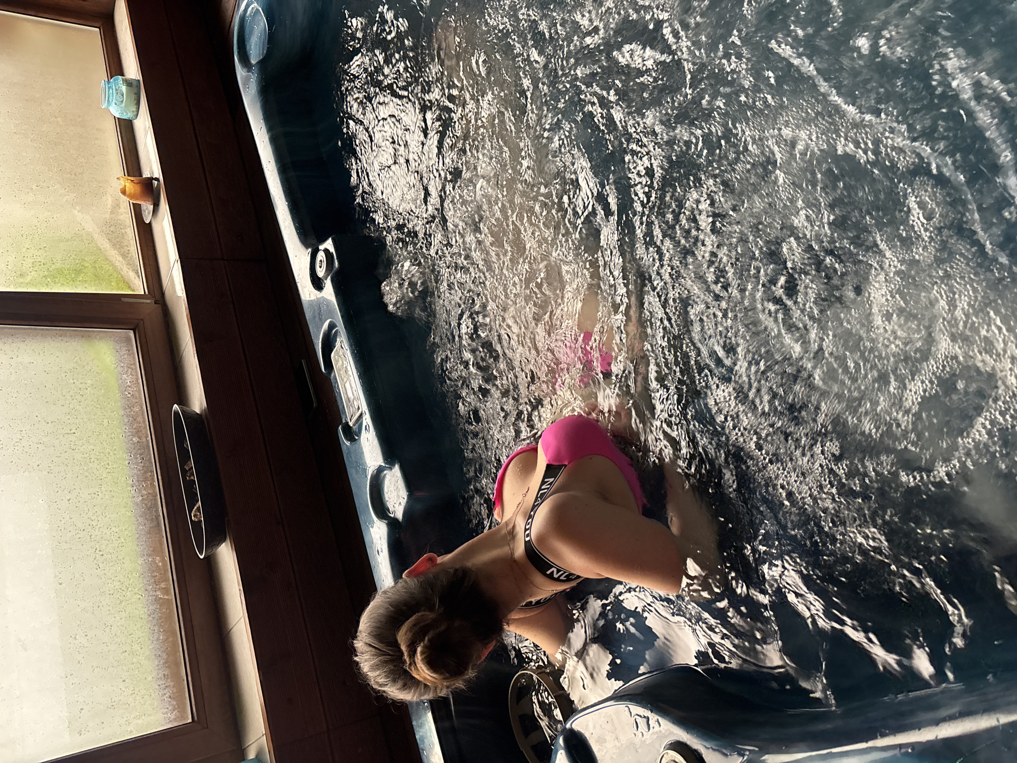Hot tub relaxation session documented at Bulgarian mountain spa