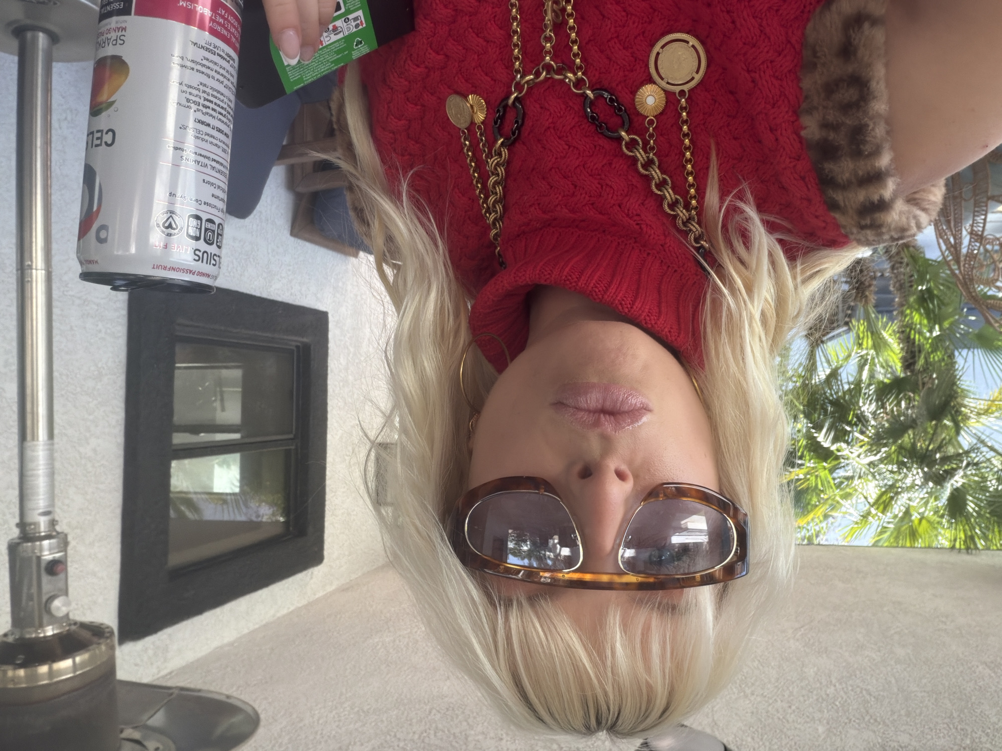 Woman photographed on patio in Palm Desert evening