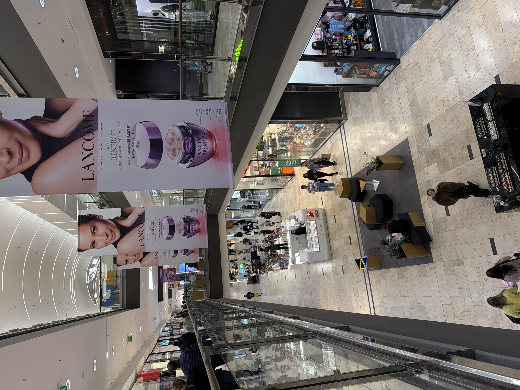 Shopping mall interior displays documented in Sofia, Bulgaria