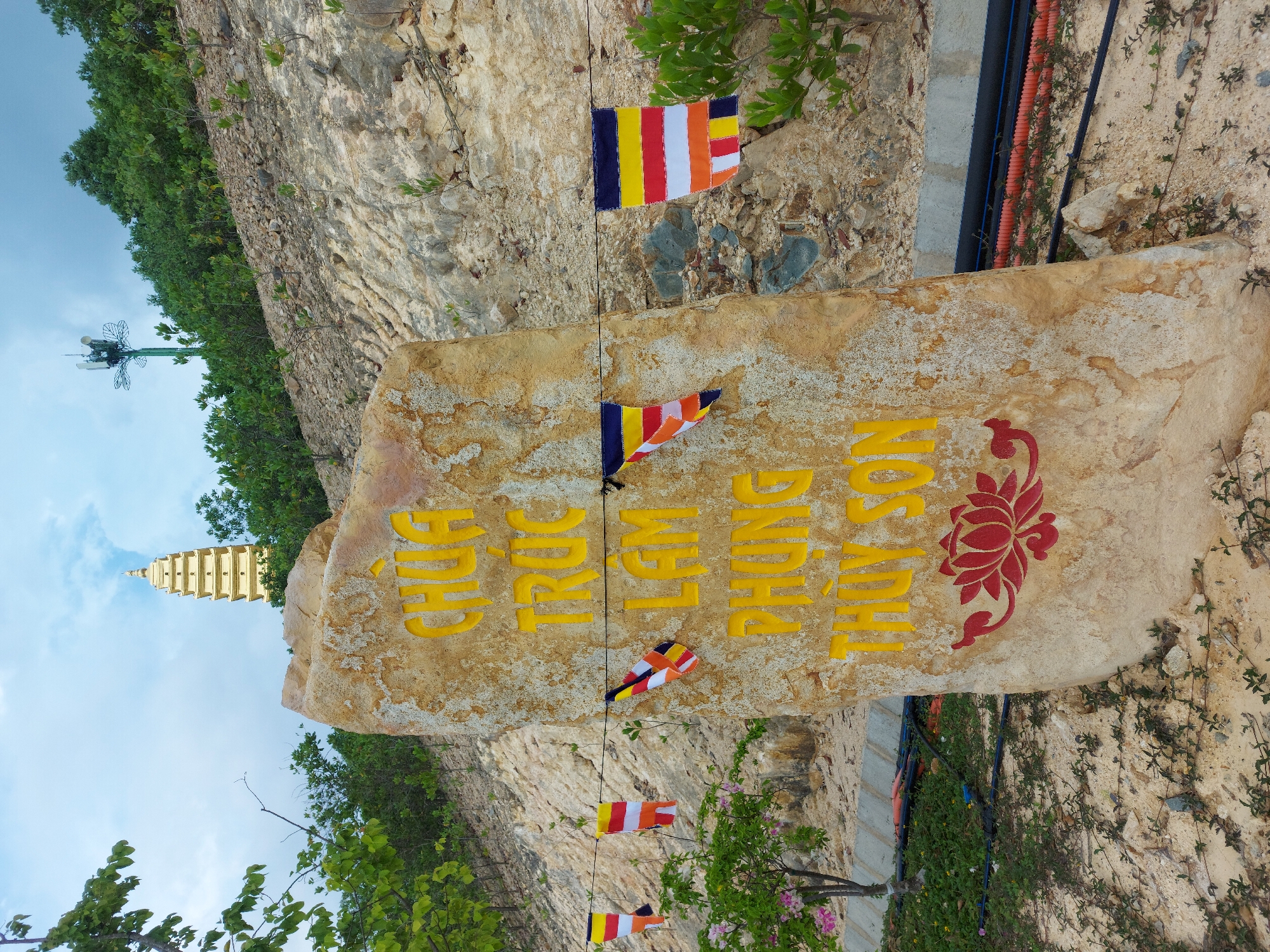 Inside a golden pagoda complex in Diên Khánh, Vietnam