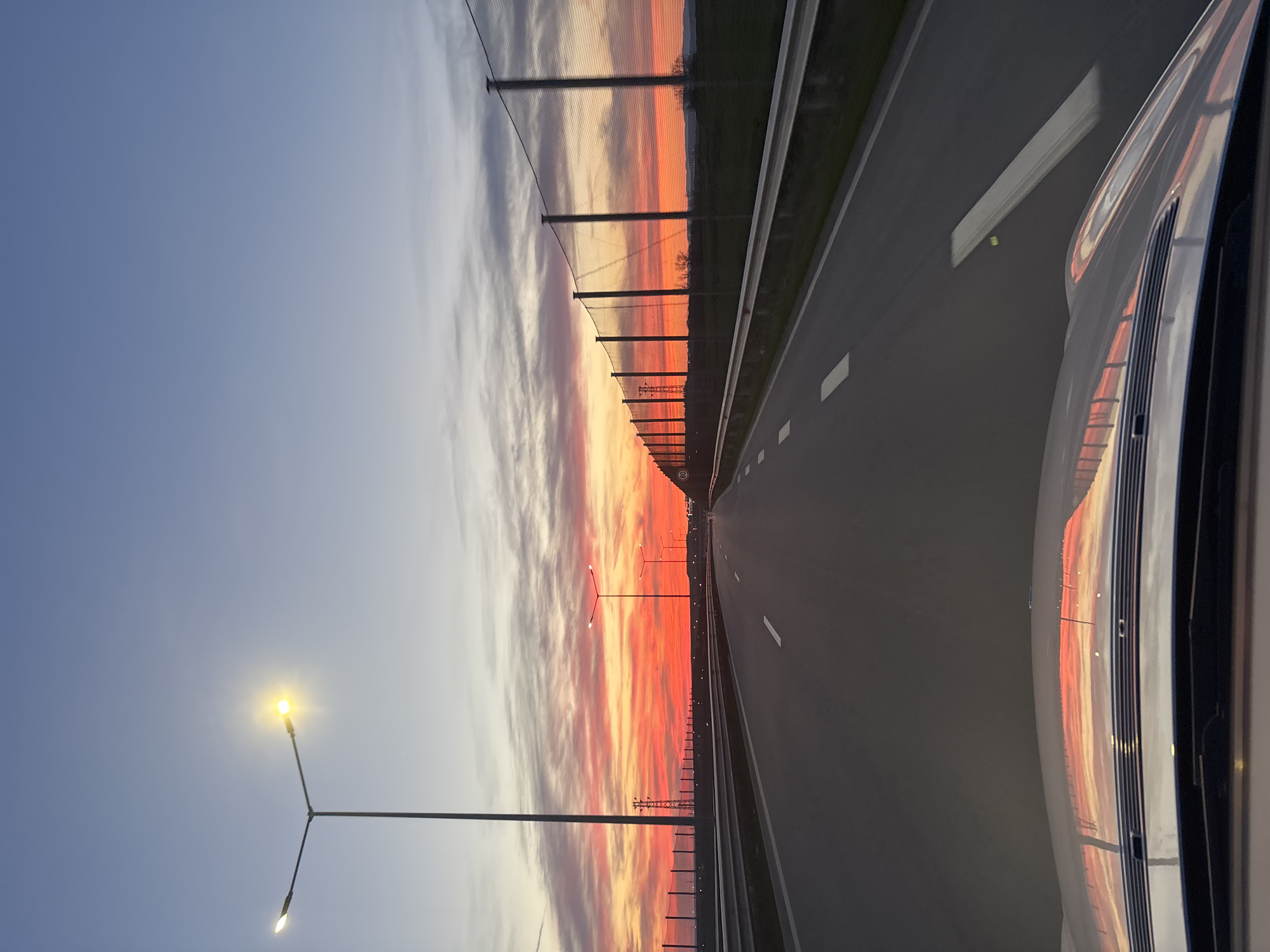 Sunset highway drive captured near Burgas, Bulgaria
