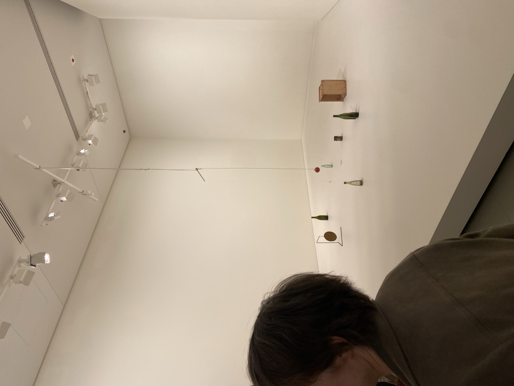 Inside a Paris contemporary art gallery, mid-afternoon