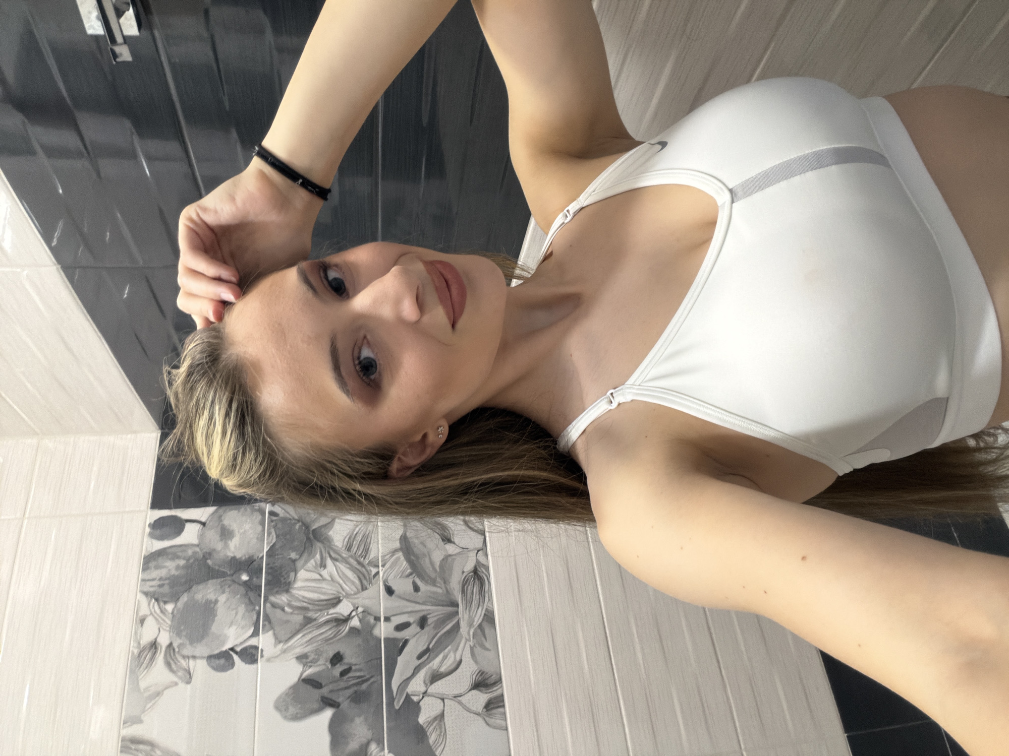 Woman takes bathroom selfies in Plovdiv, Bulgaria
