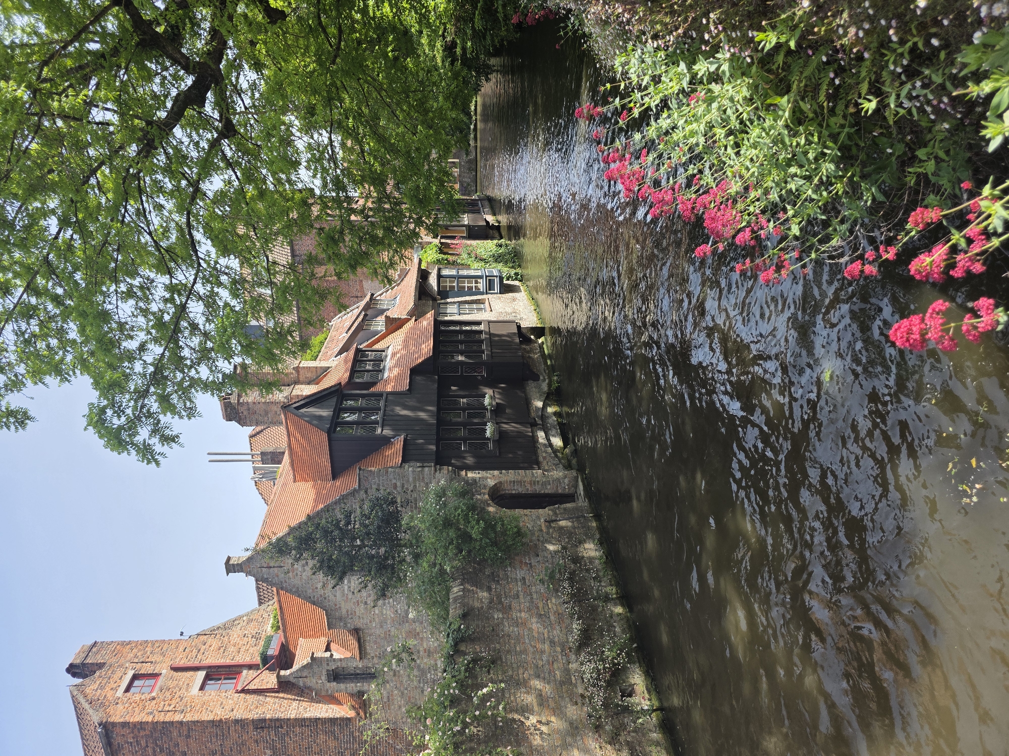 Canal scene documented in historic Bruges, Belgium