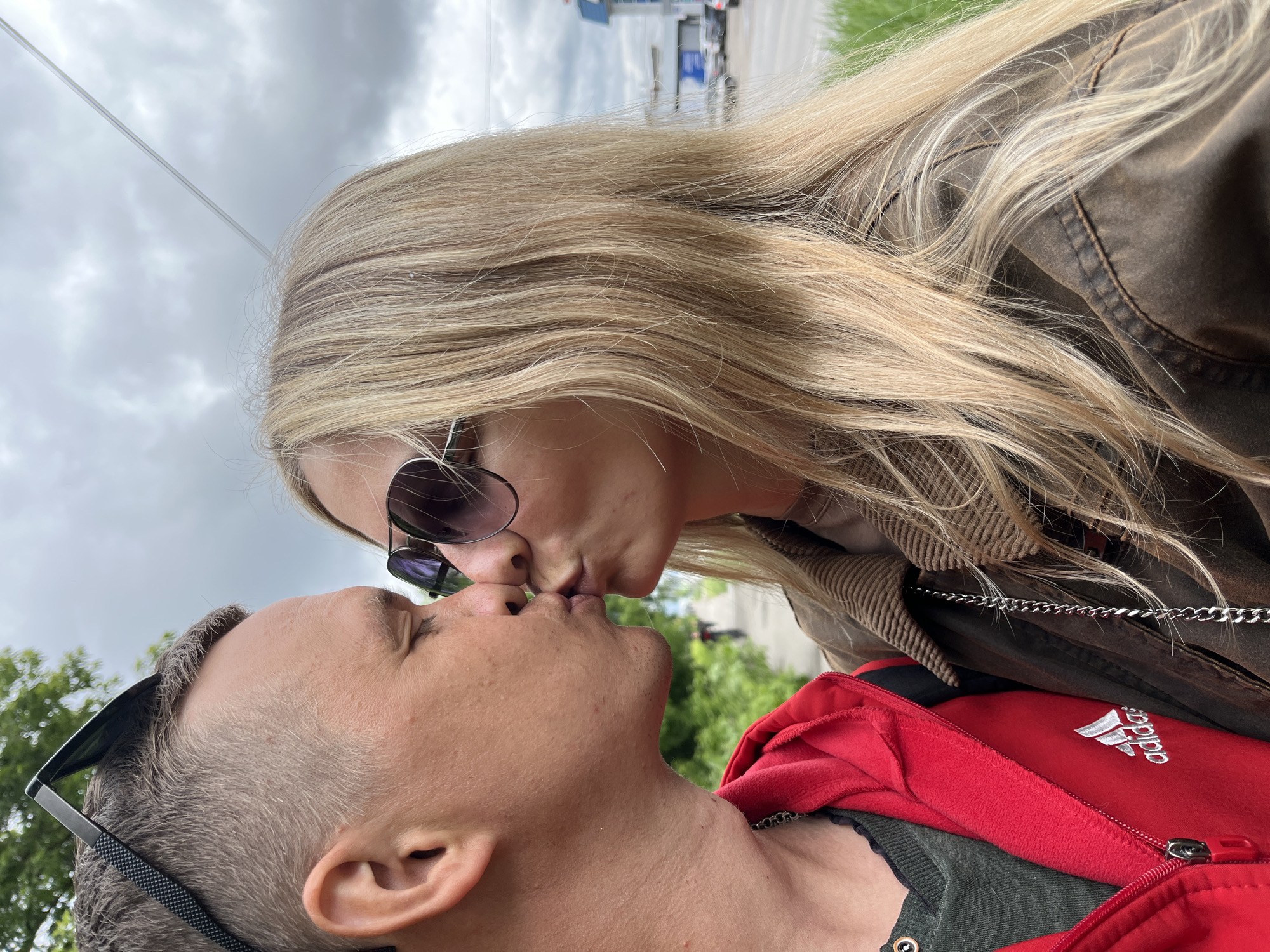 Couple documents casual morning outing through Chaikovsky, Russia streets
