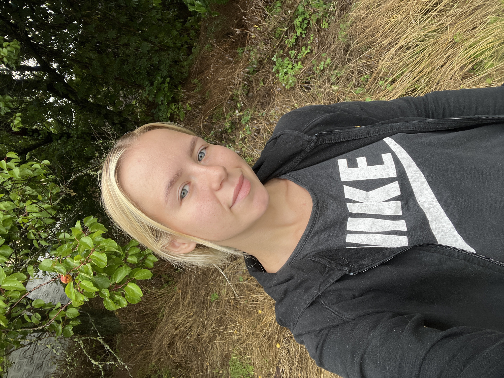 Overcast day out: selfies, a rainy apricot branch, and open fields