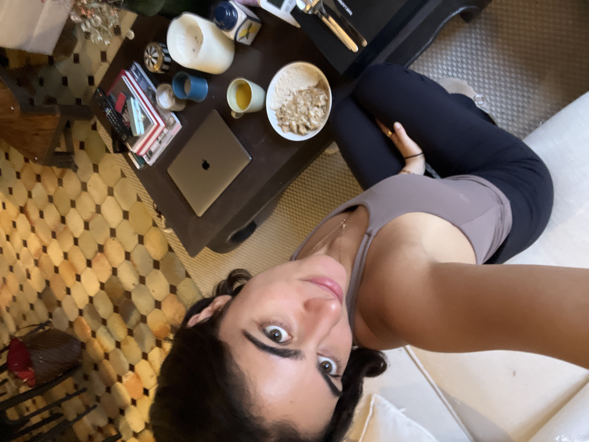 Woman documents dinner and selfies in Paris apartment