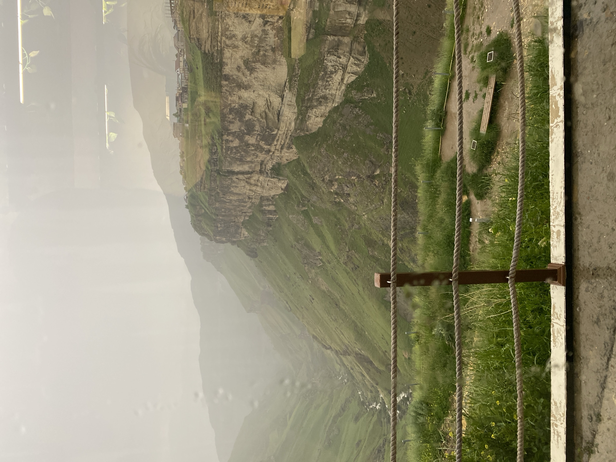 Rainy afternoon views over Khunzakh's canyon and mountain town