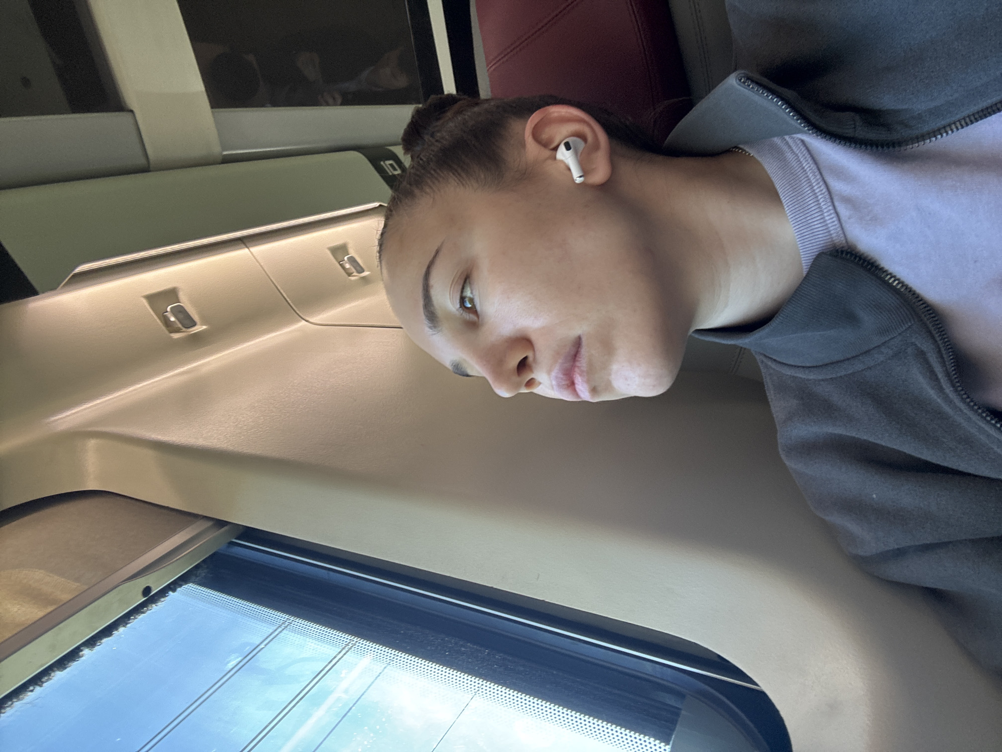 Train passenger spotted near Collevecchio wearing AirPod by window