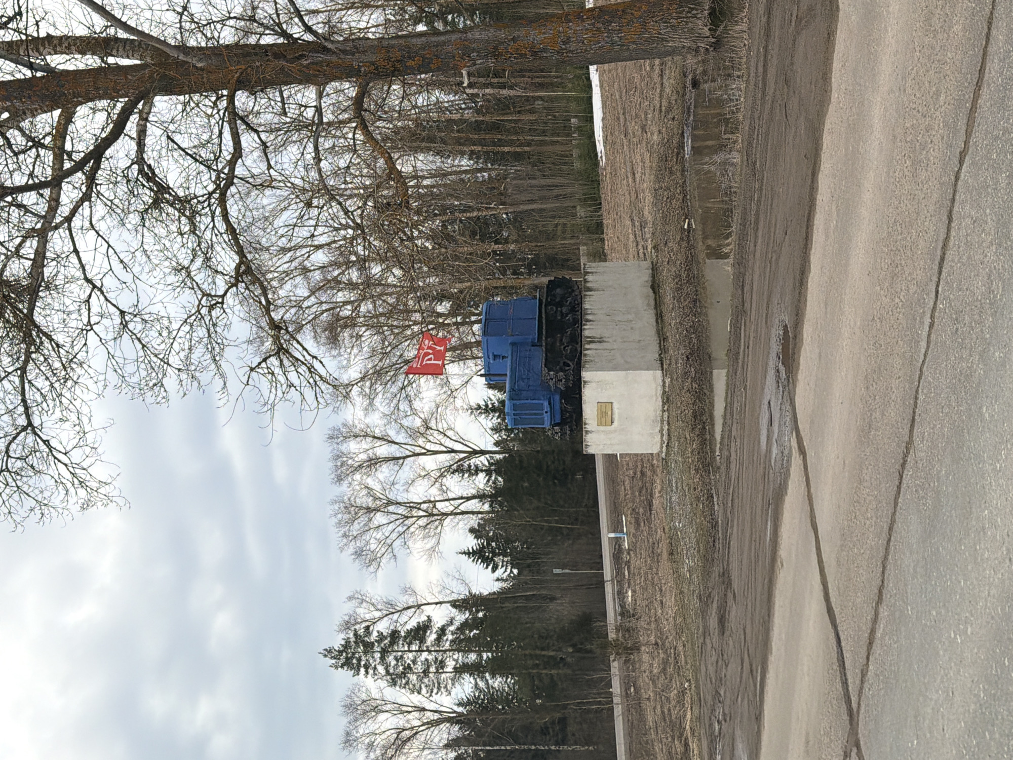Morning documentation of monument and roads in Rusalevka, Russia