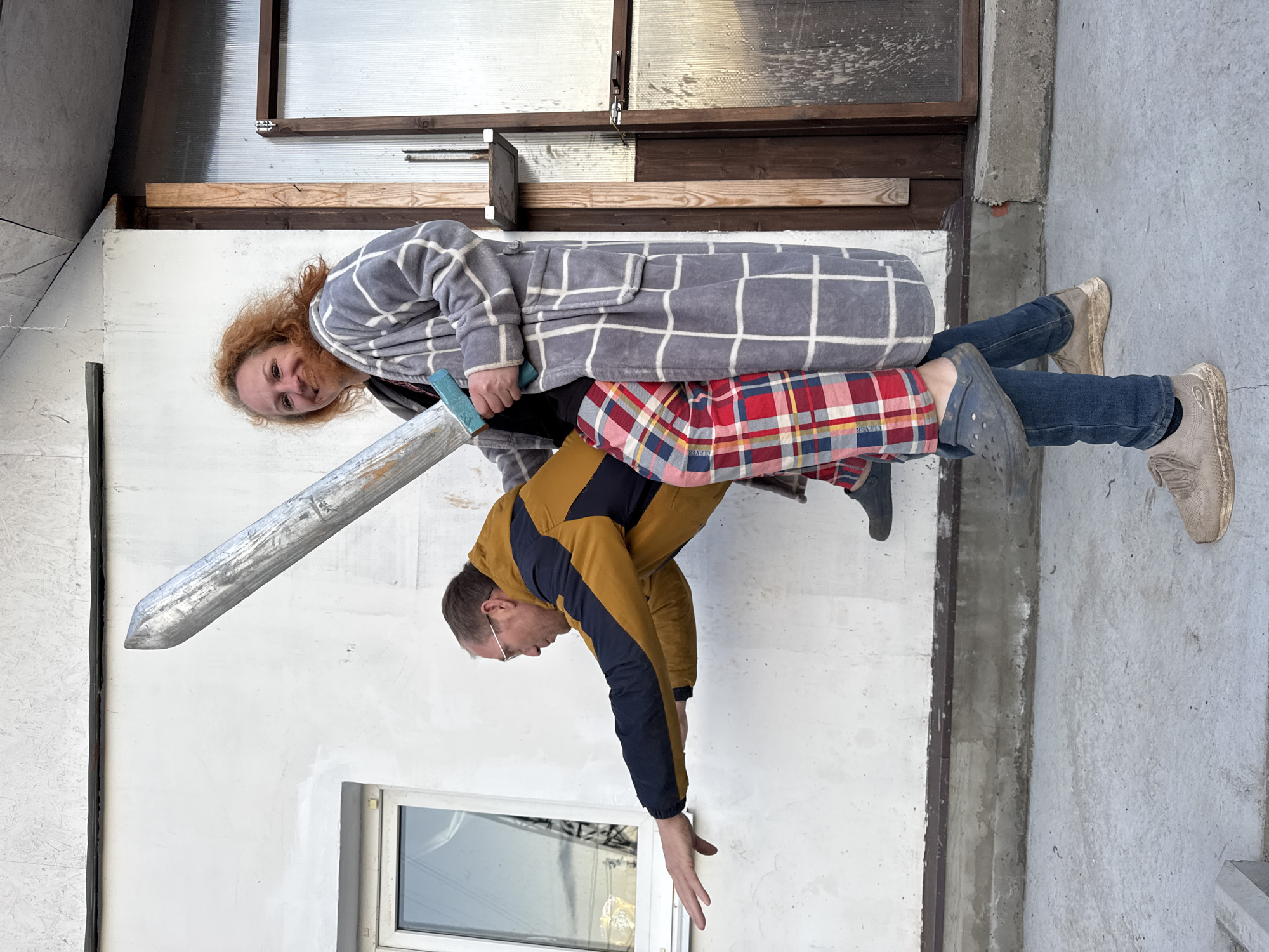 Acrobatic duo performs playful balancing act in Chaikovsky, Russia