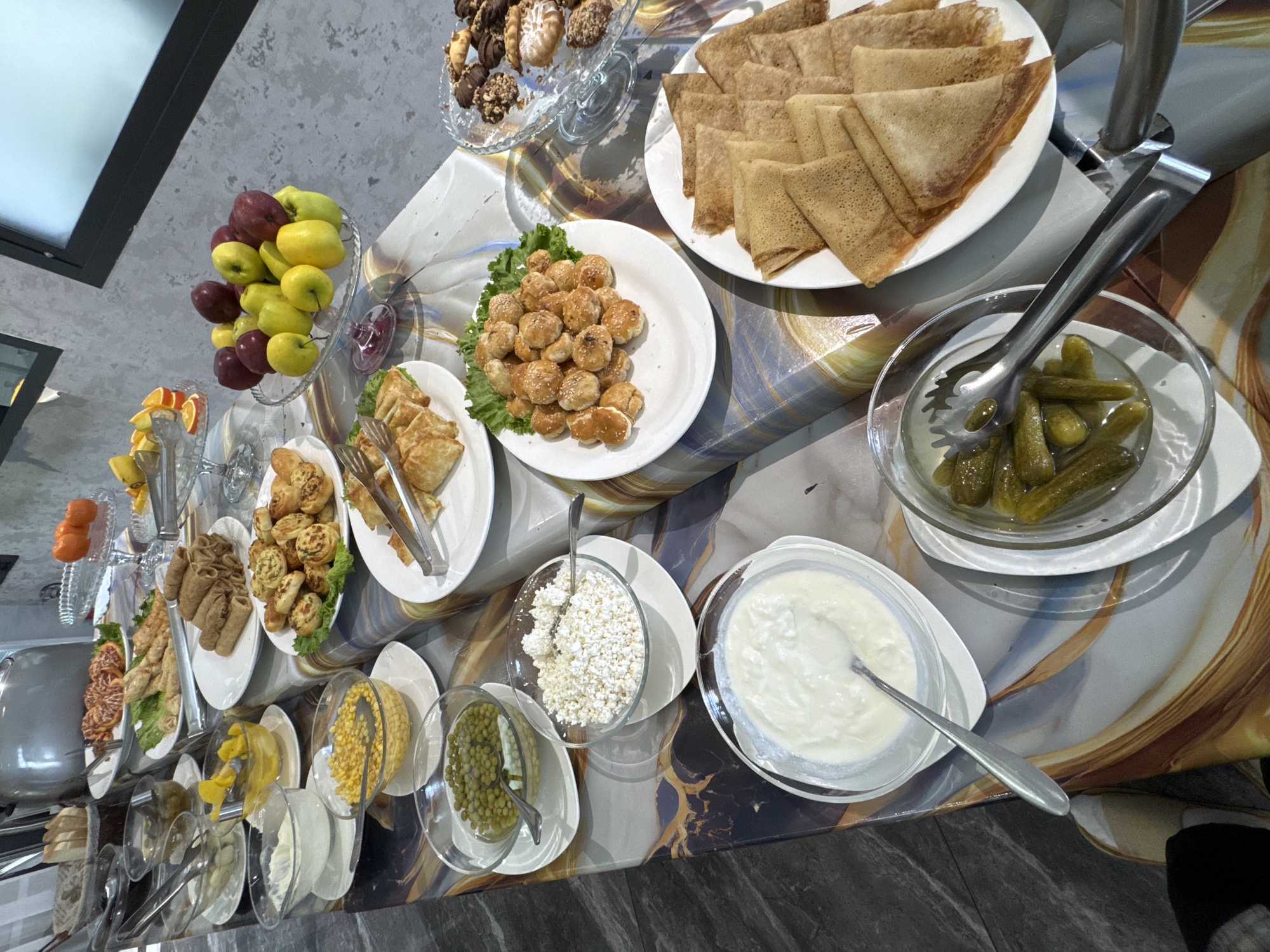 Interior spaces of Tashkent restaurant venue documented early morning