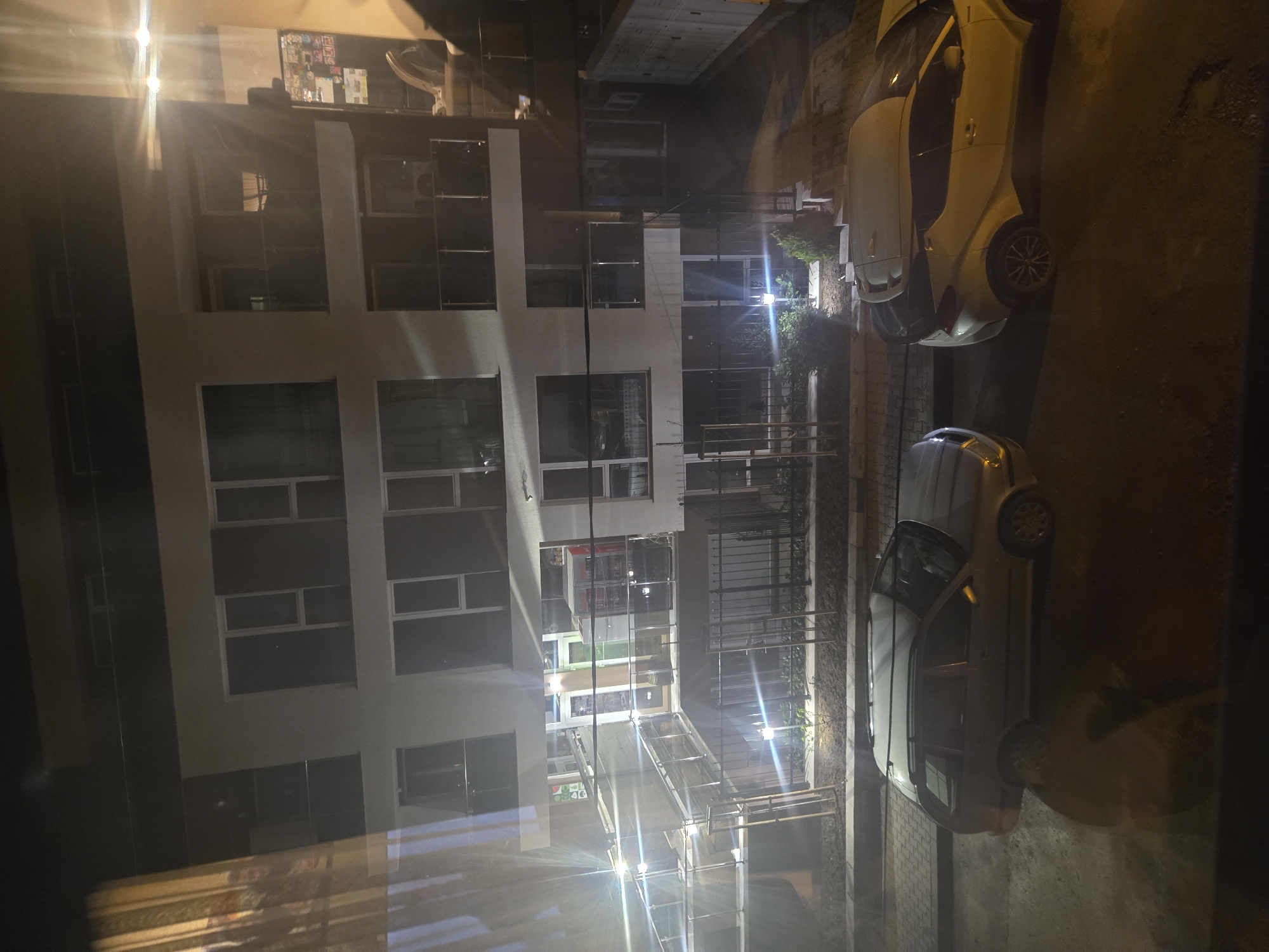 Modern apartment building observed at night in Sofia, Bulgaria