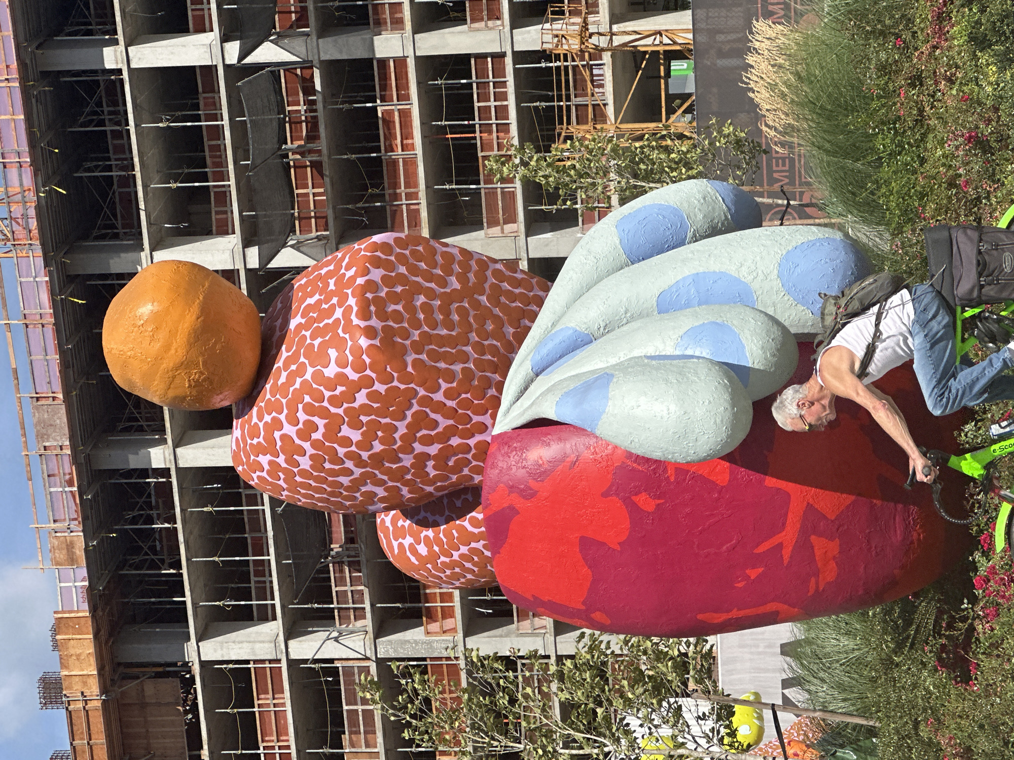 Bold abstract sculpture stands before a Surrey construction site