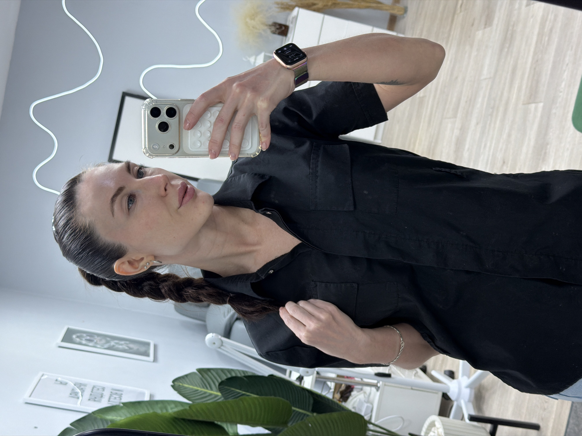 Woman takes selfie in Perm, Russia early morning