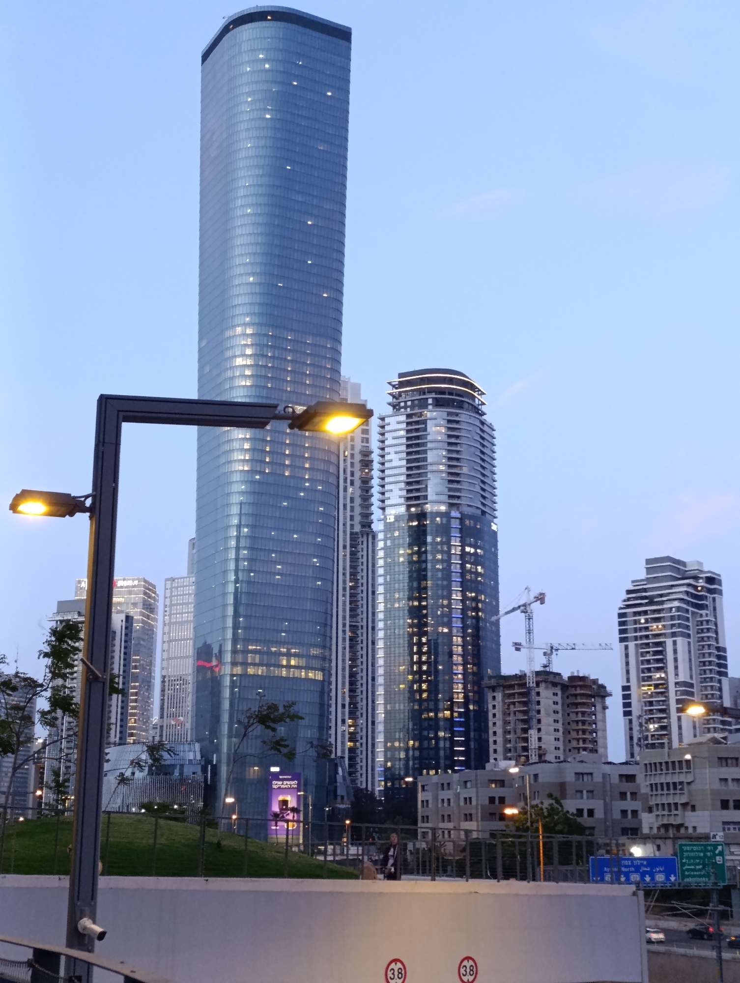 Tel Aviv skyline documented at dusk with construction activity