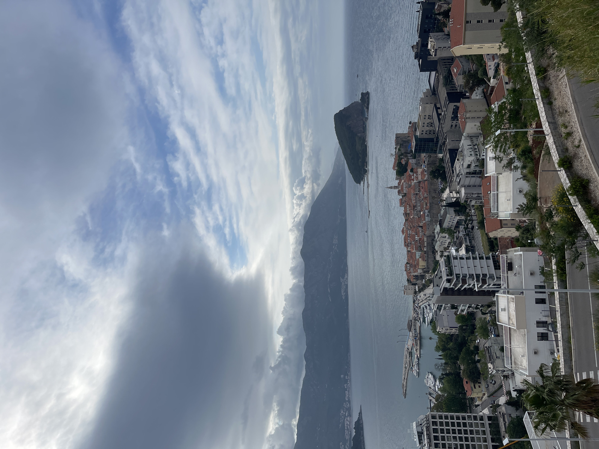 Aerial view captures Budva's historic coastline and red roofs