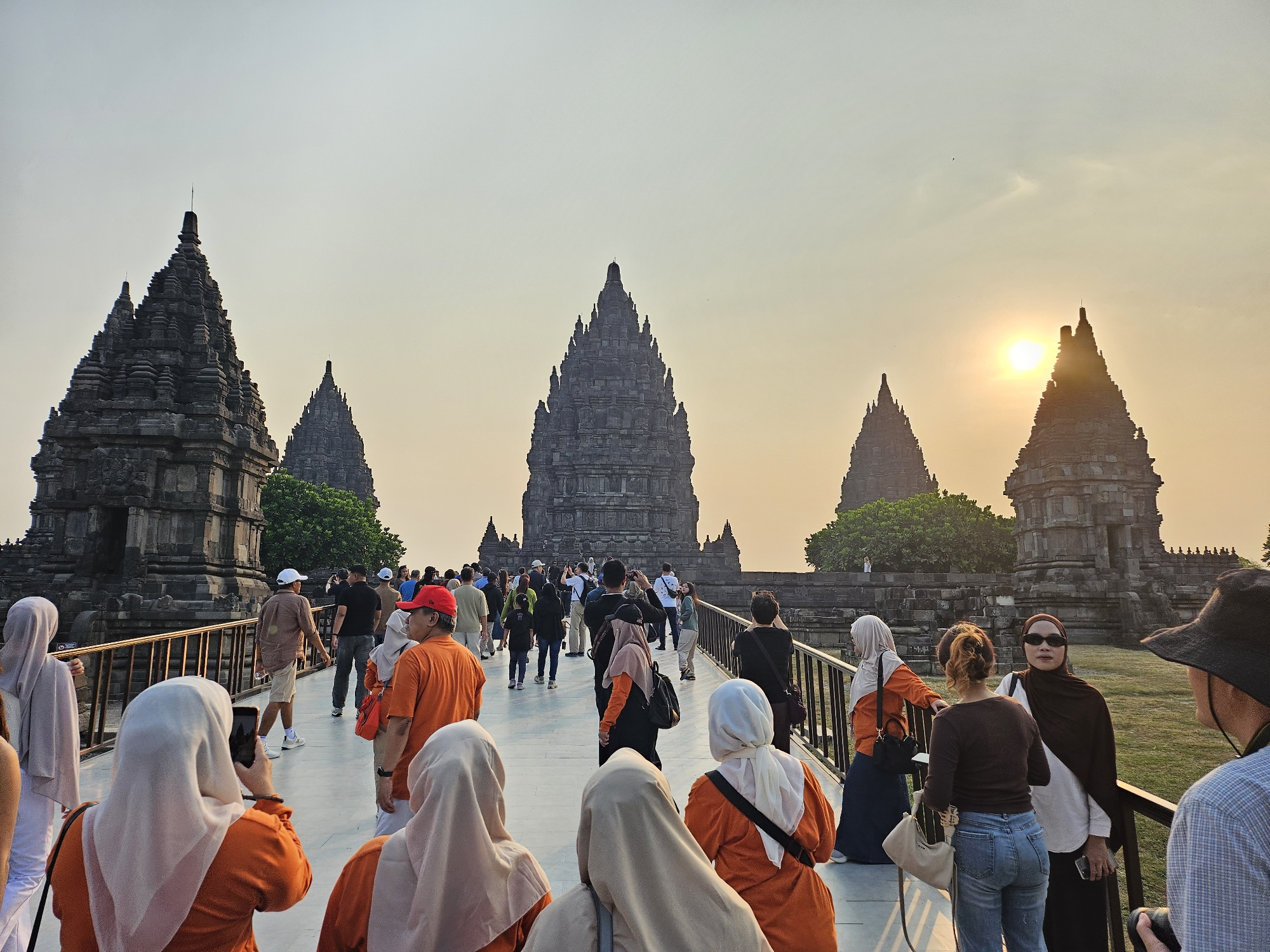 Golden hour at Prambanan Temple's ancient stone spires