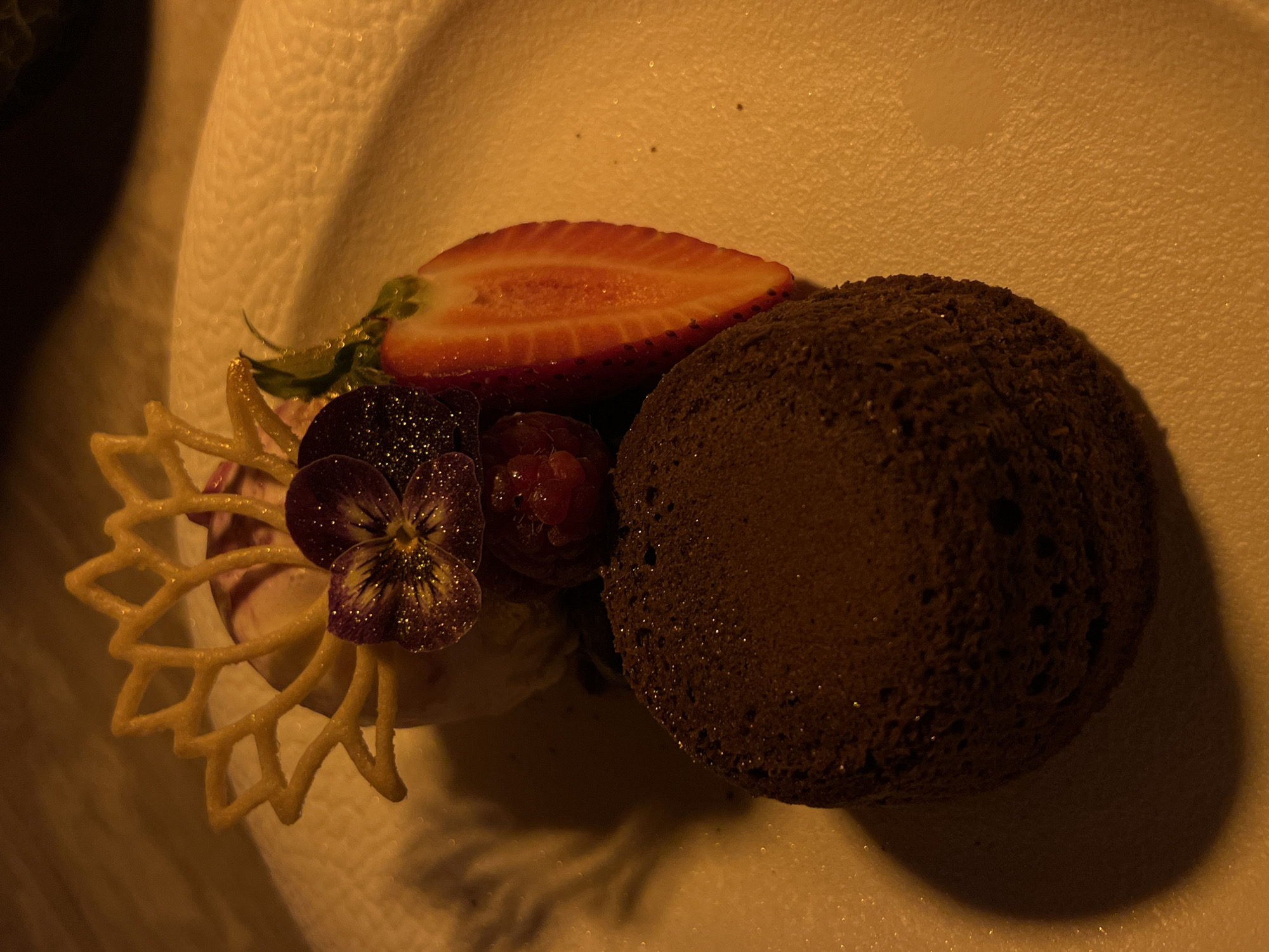 Dessert plating photographed in Riga restaurant