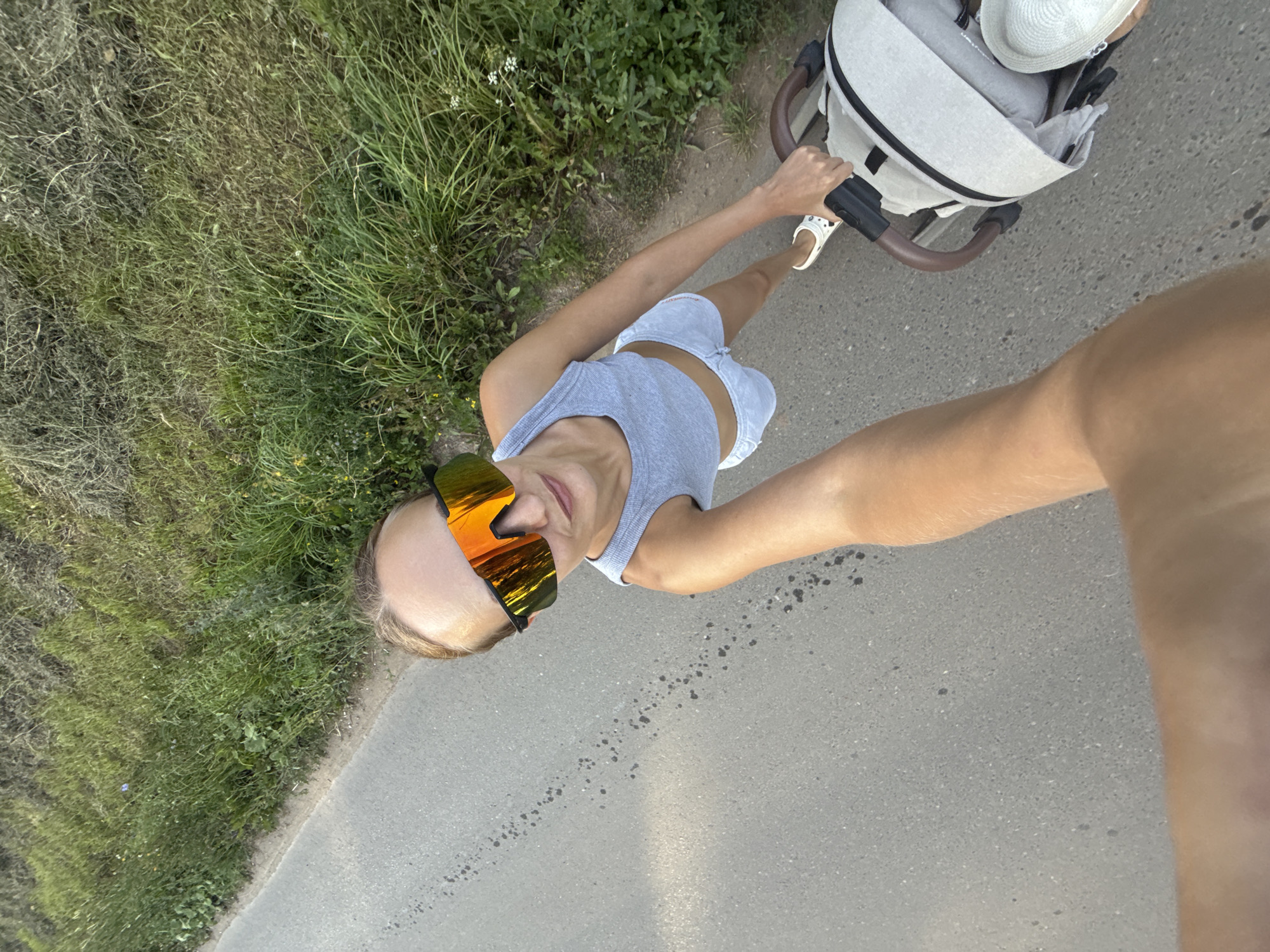Stroller walk on a quiet road in Подшивалово, summer day