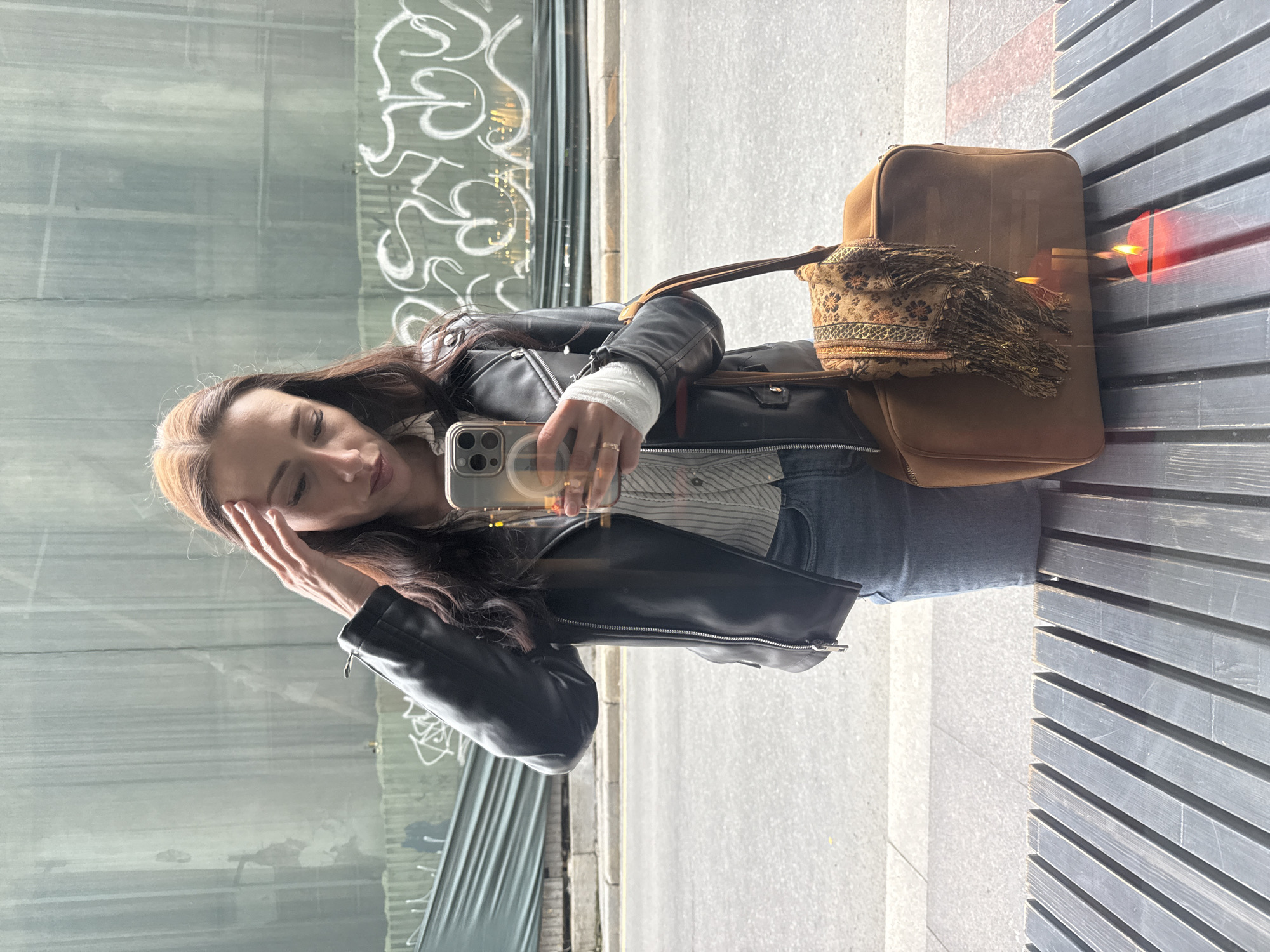 Woman documents selfie walk through historic Saint Petersburg landmarks
