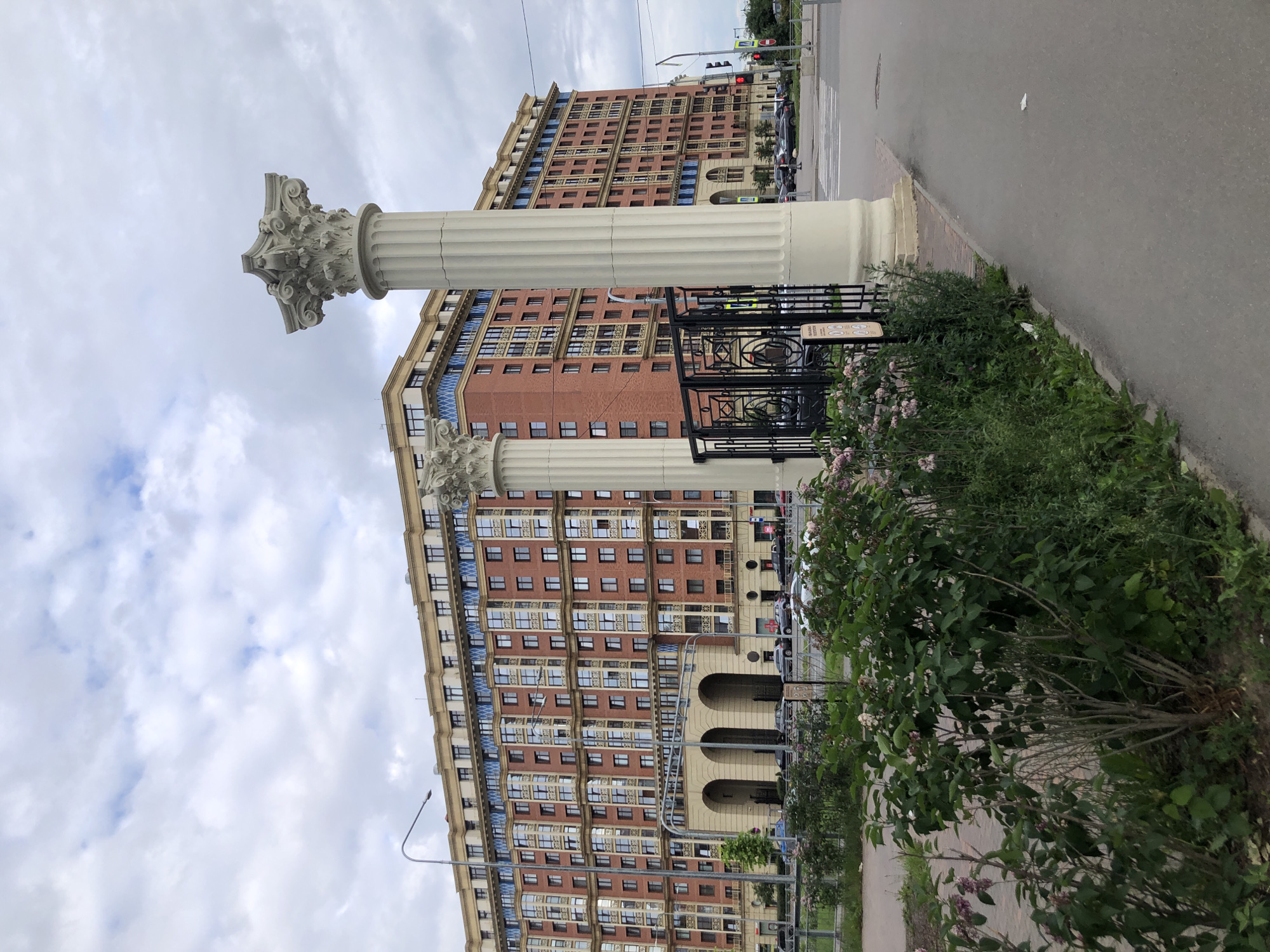 Morning street views of residential Saint Petersburg architecture