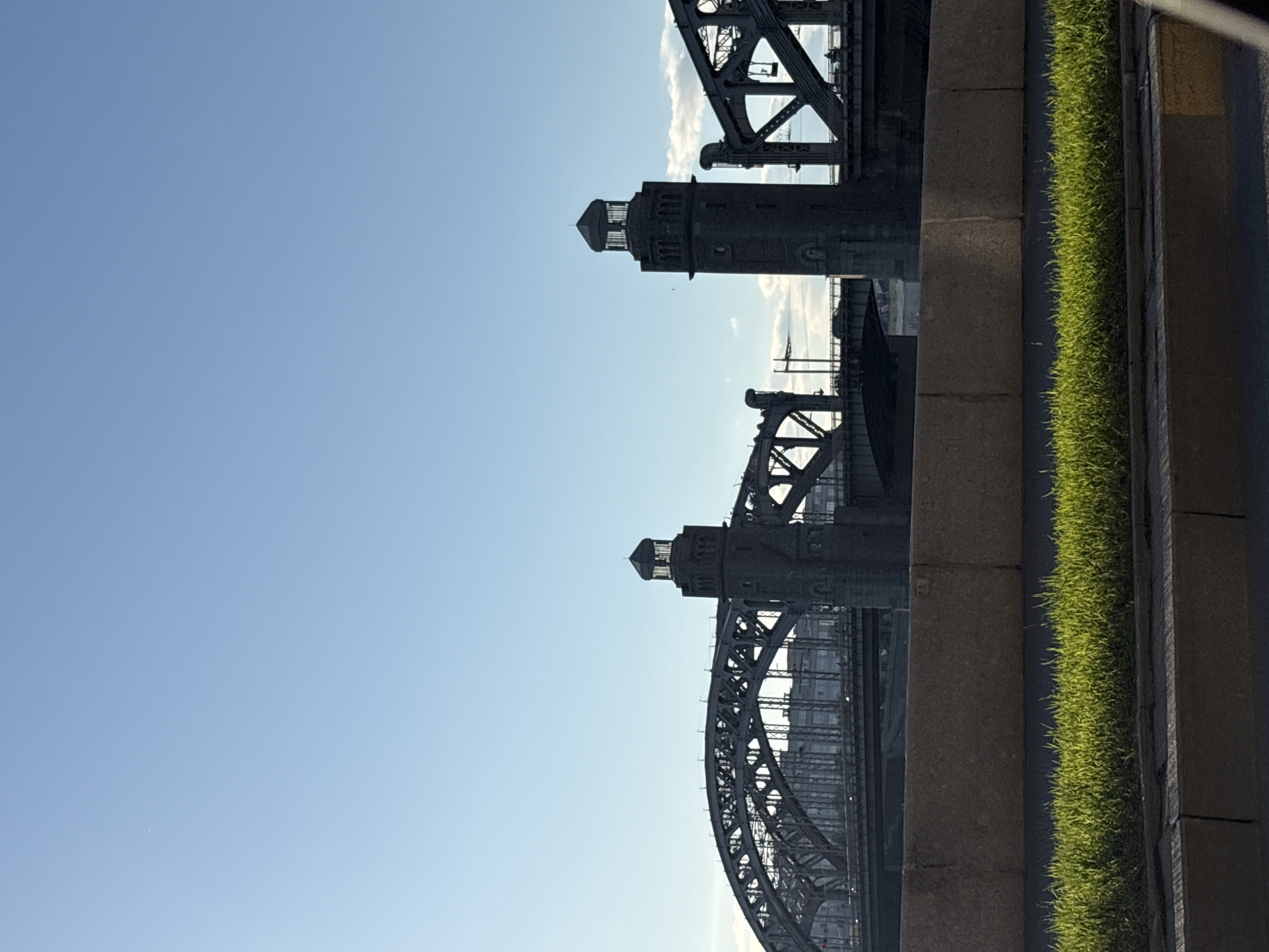 Clear sky frames Bolsheokhtinsky Bridge view in Saint Petersburg