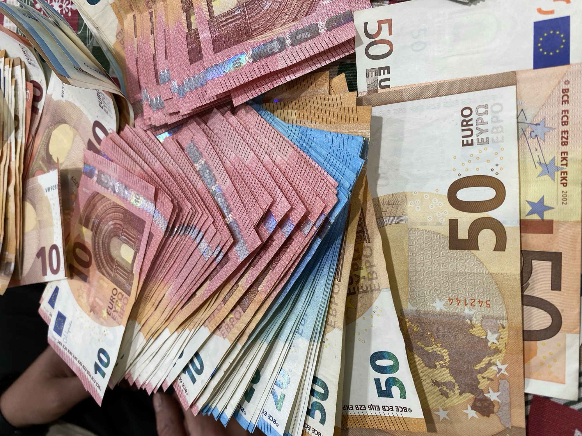 Mixed Euro banknotes piled loosely in Kazanlak