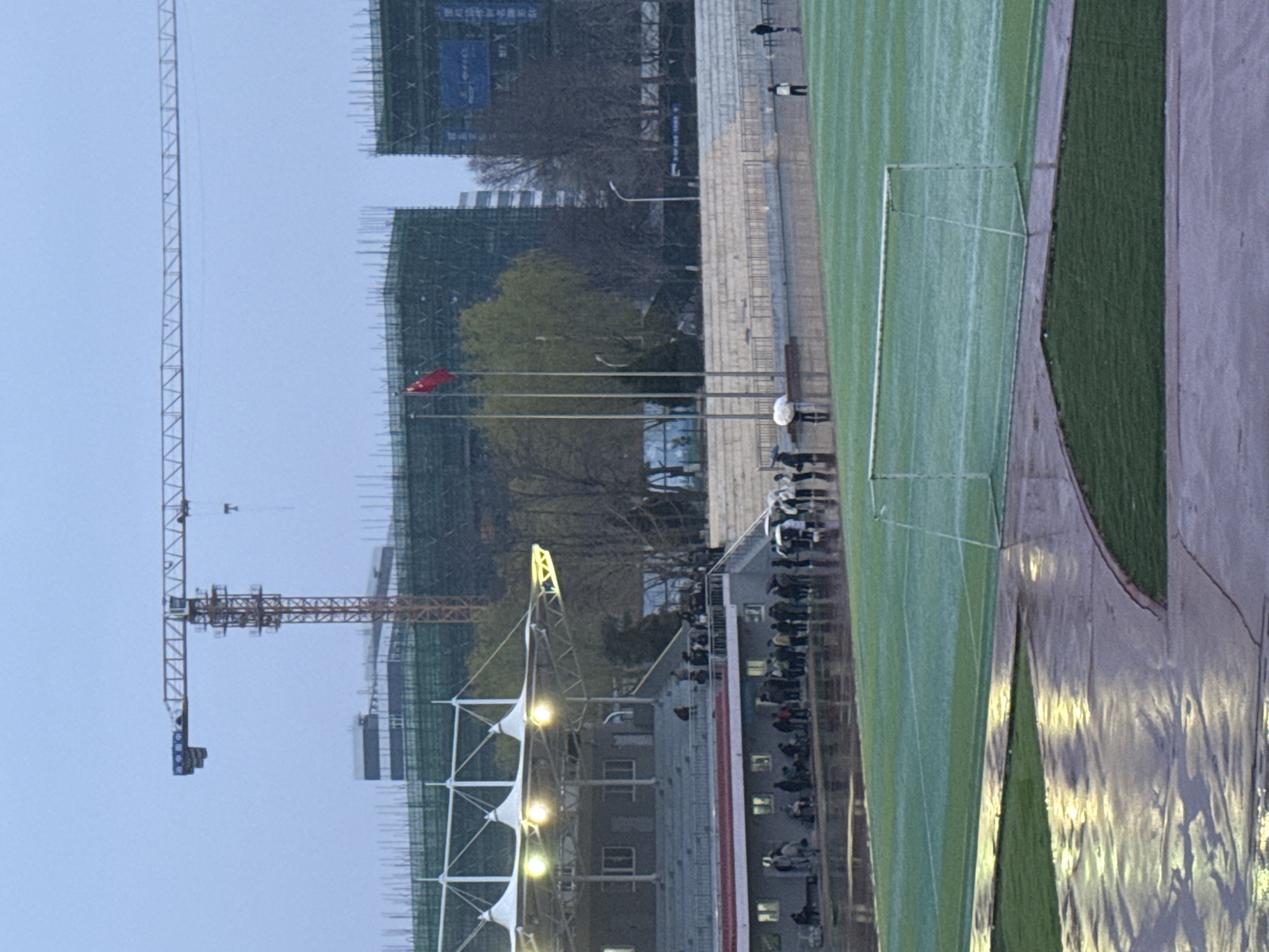 Construction continues at soccer field in Zhongtun, China