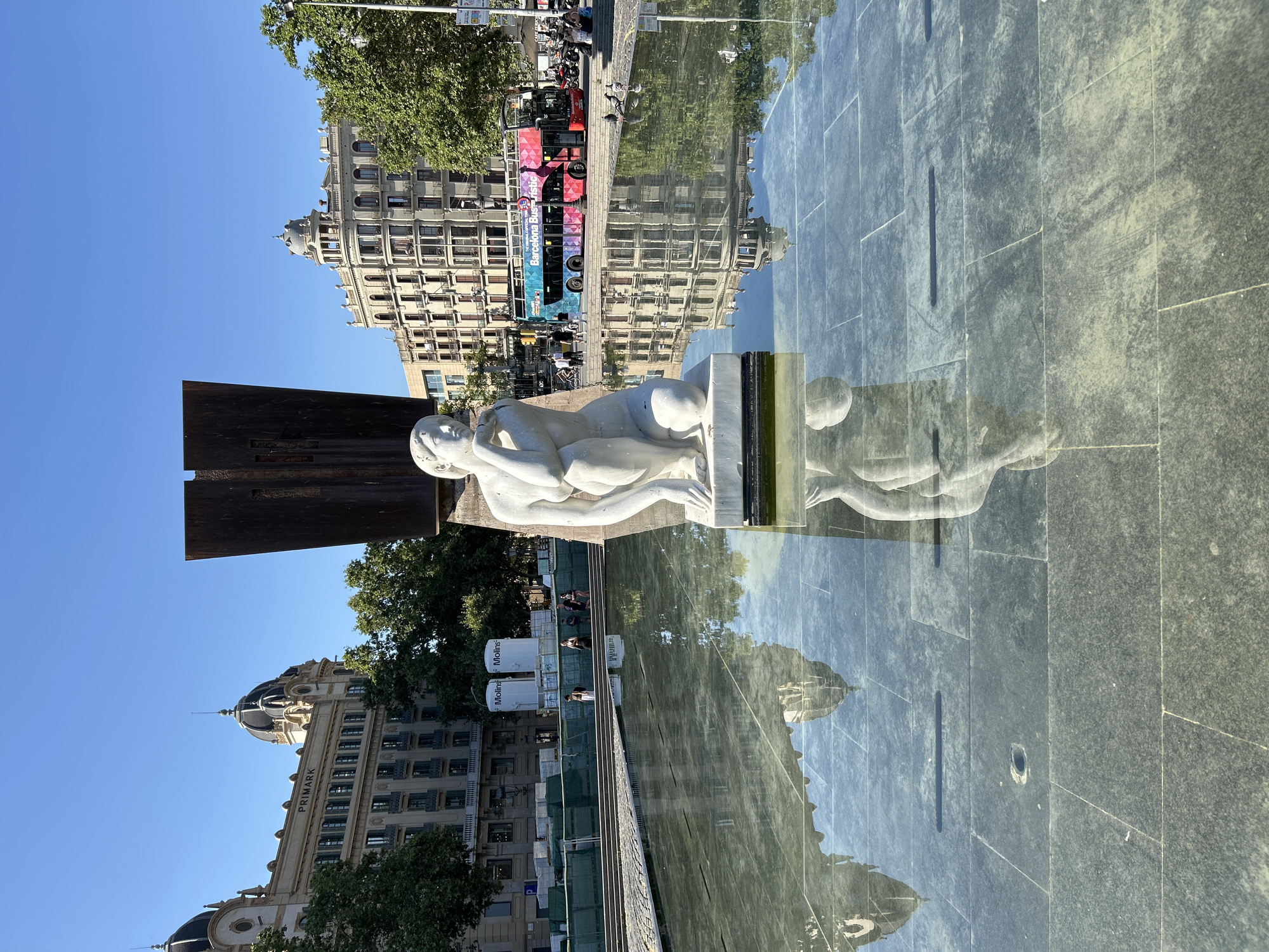 Barcelona's Plaça de Catalunya area on a busy summer morning