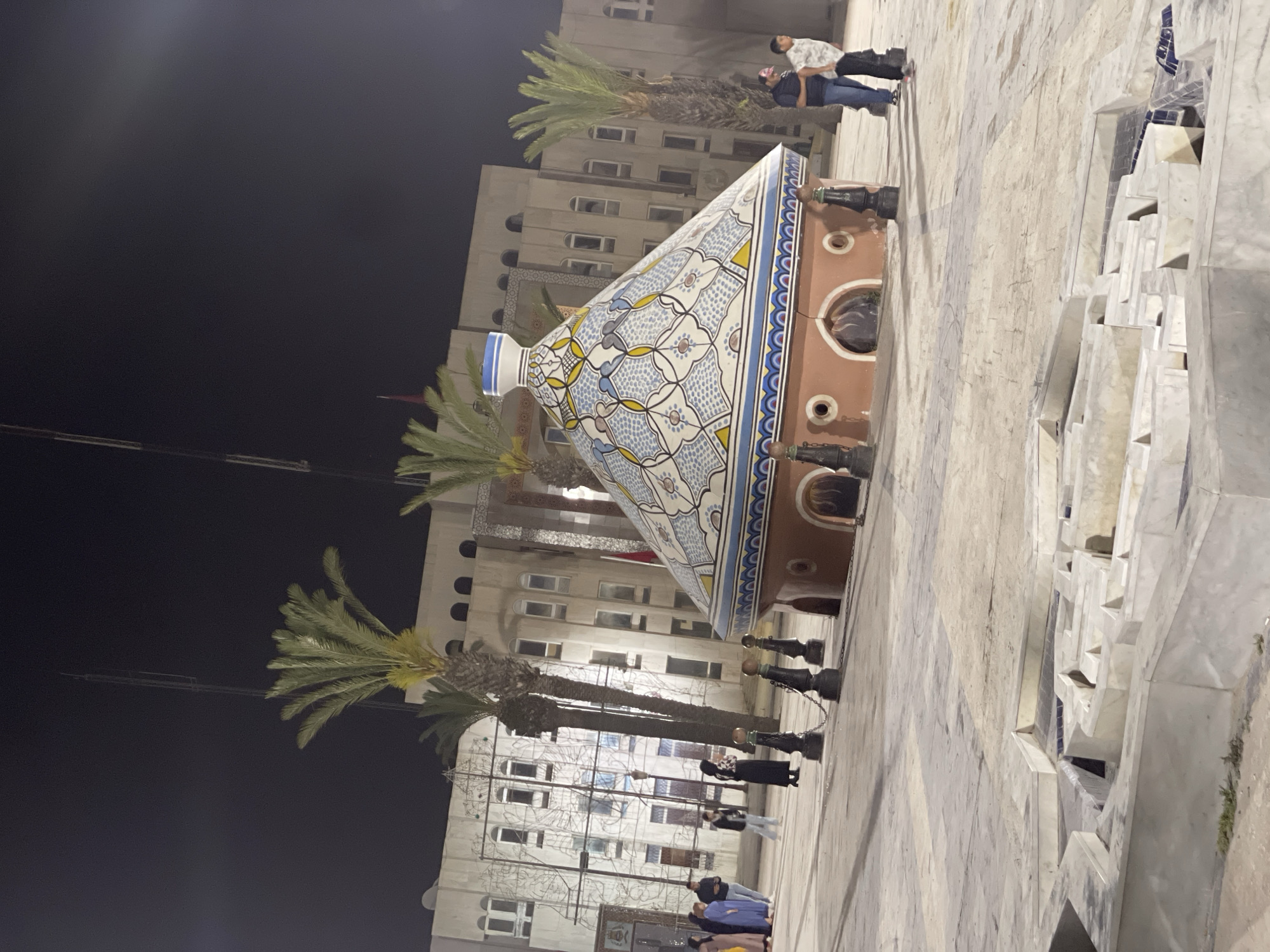 Traditional ceramic sculpture spotted in Safi, Morocco nighttime scene