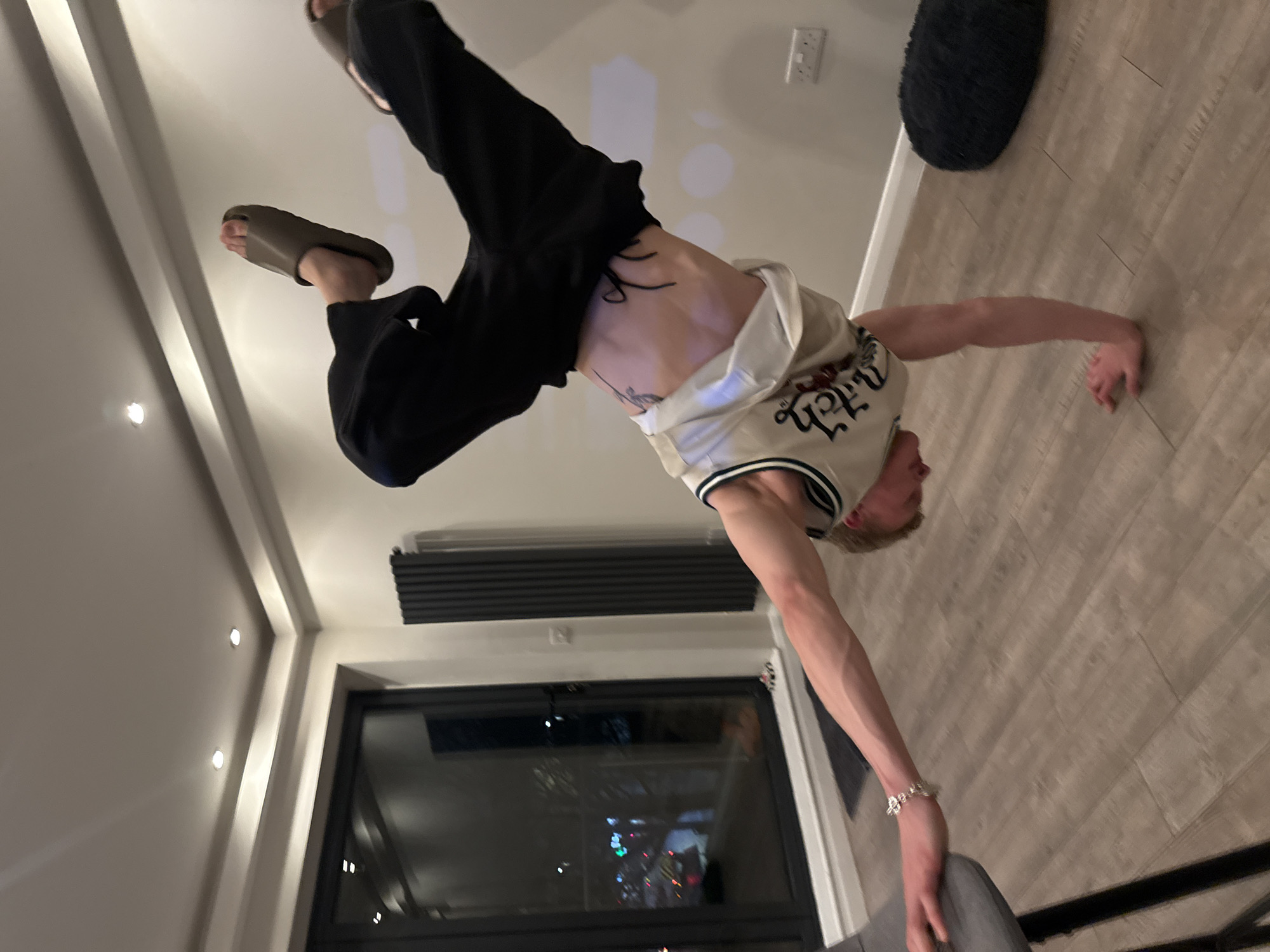 Indoor fitness activity captured in London apartment