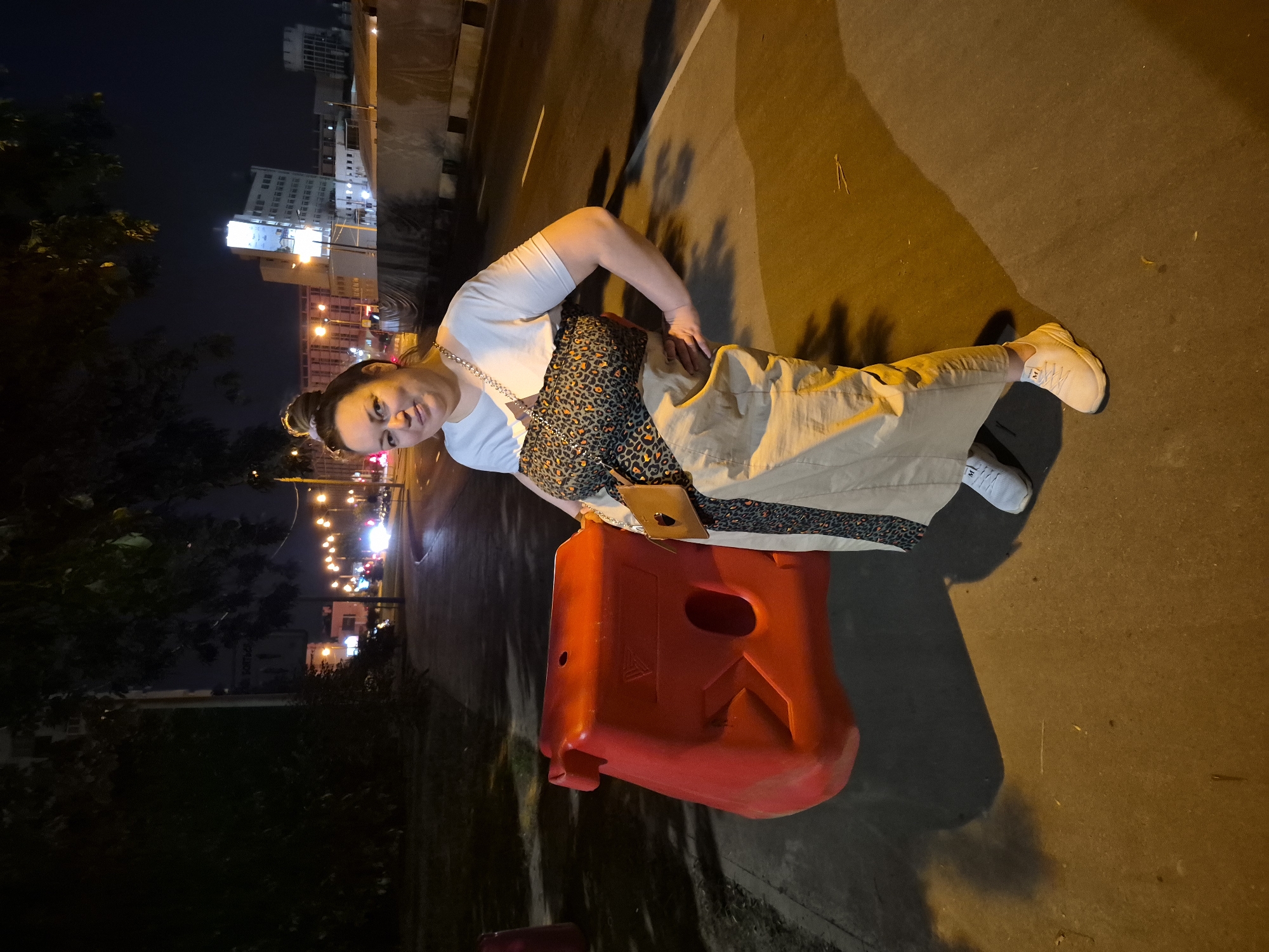 Nighttime street scene in urban Minsk