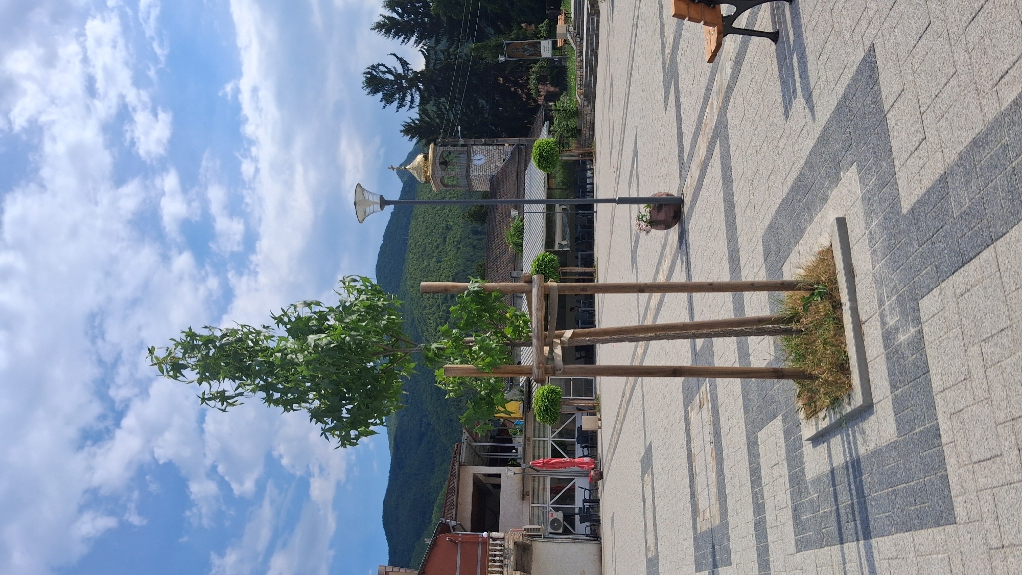Street-level views of a small Bulgarian town square
