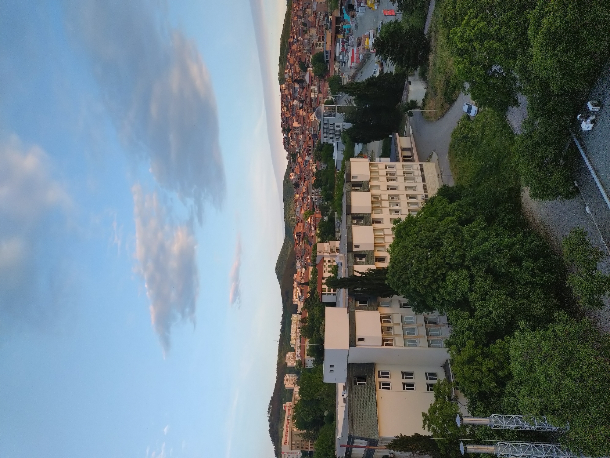 Sunset coffee break overlooking Stara Zagora cityscape documented