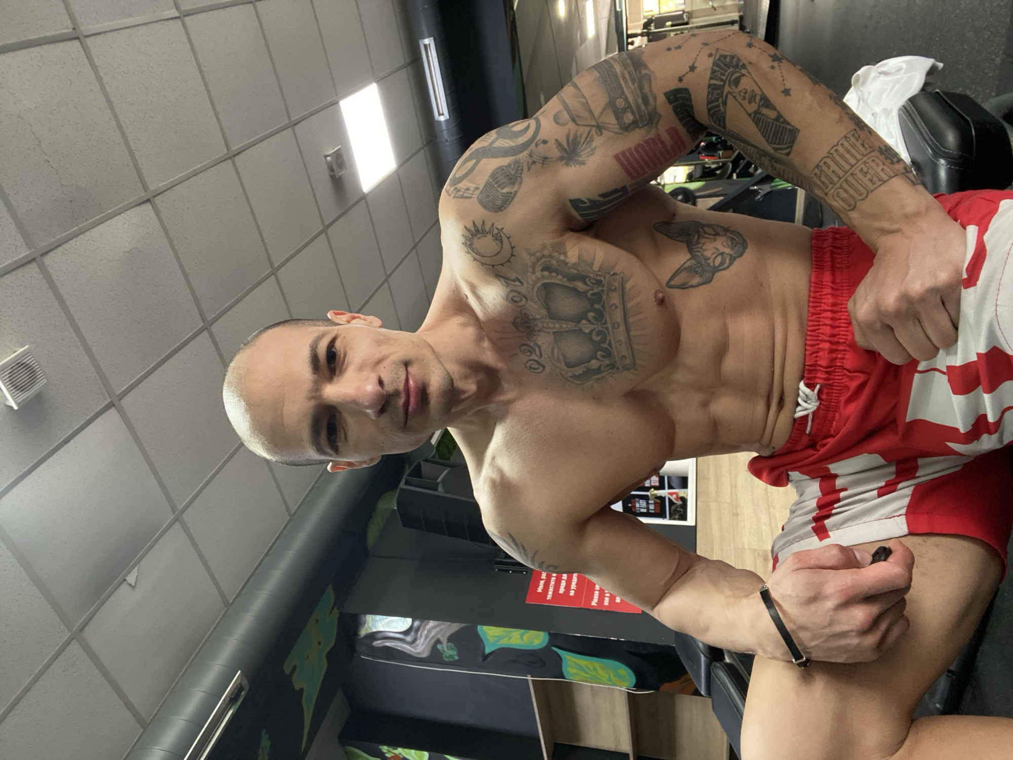 Man poses at gym in Pleven, Bulgaria
