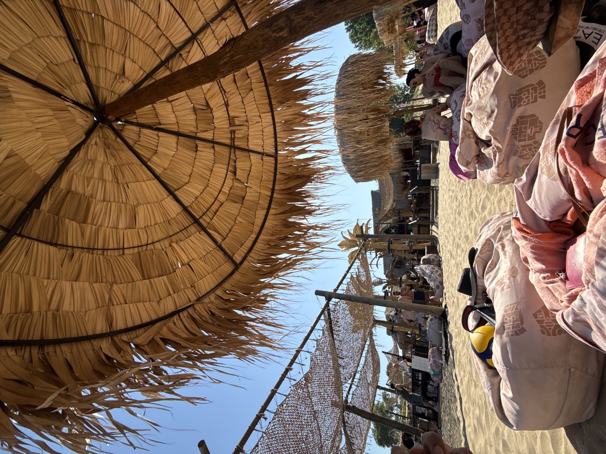Beanbags and straw umbrellas on a Sozopol beach
