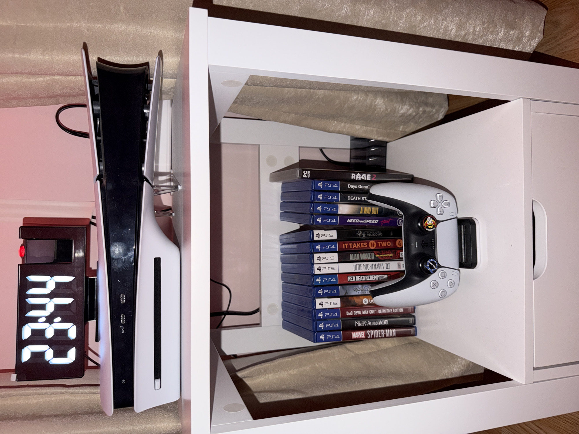 Late-night football and gaming setup in a Pleven home